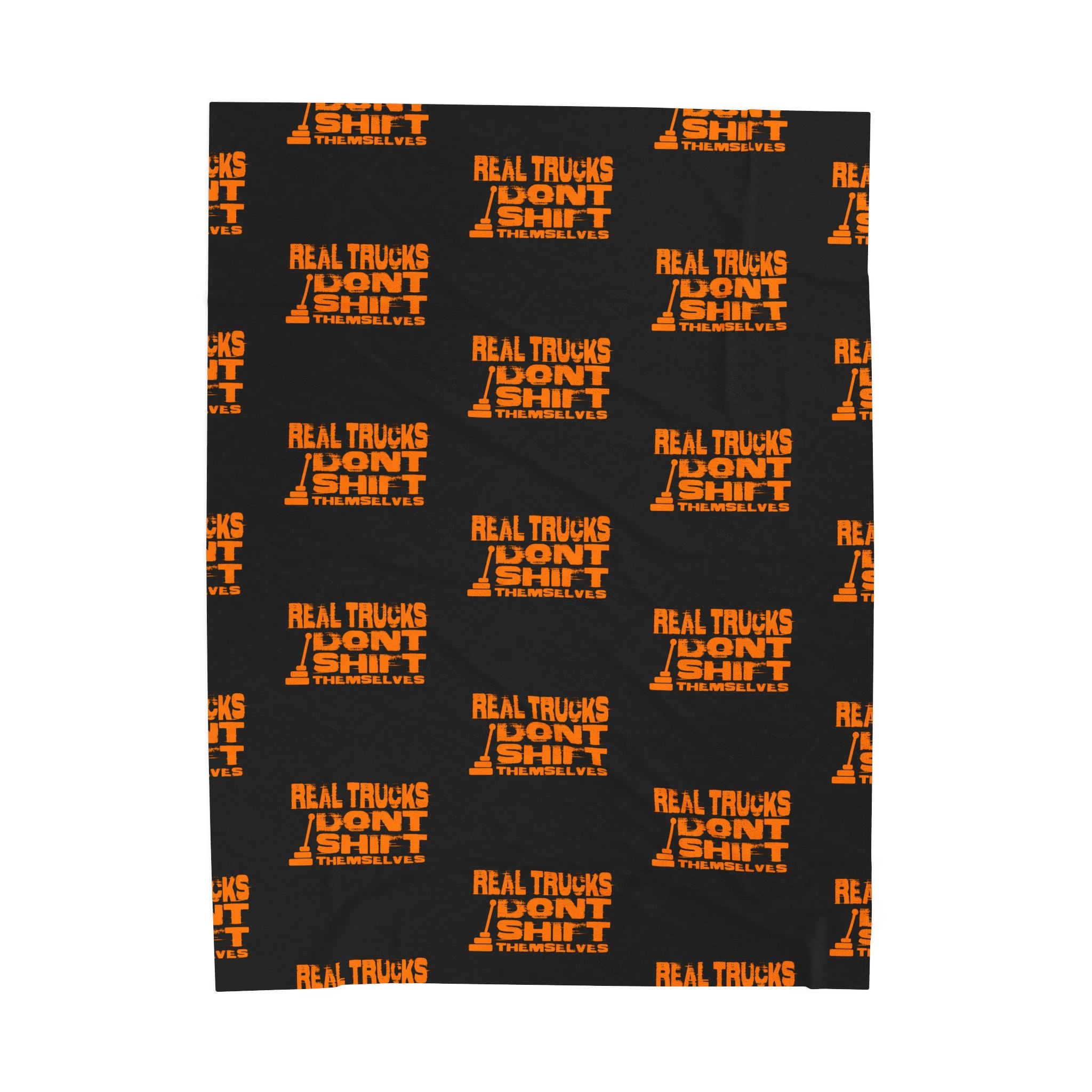 Velveteen Plush Blanket — "Real Trucks Don't Shift" Patterned Trucker Throw