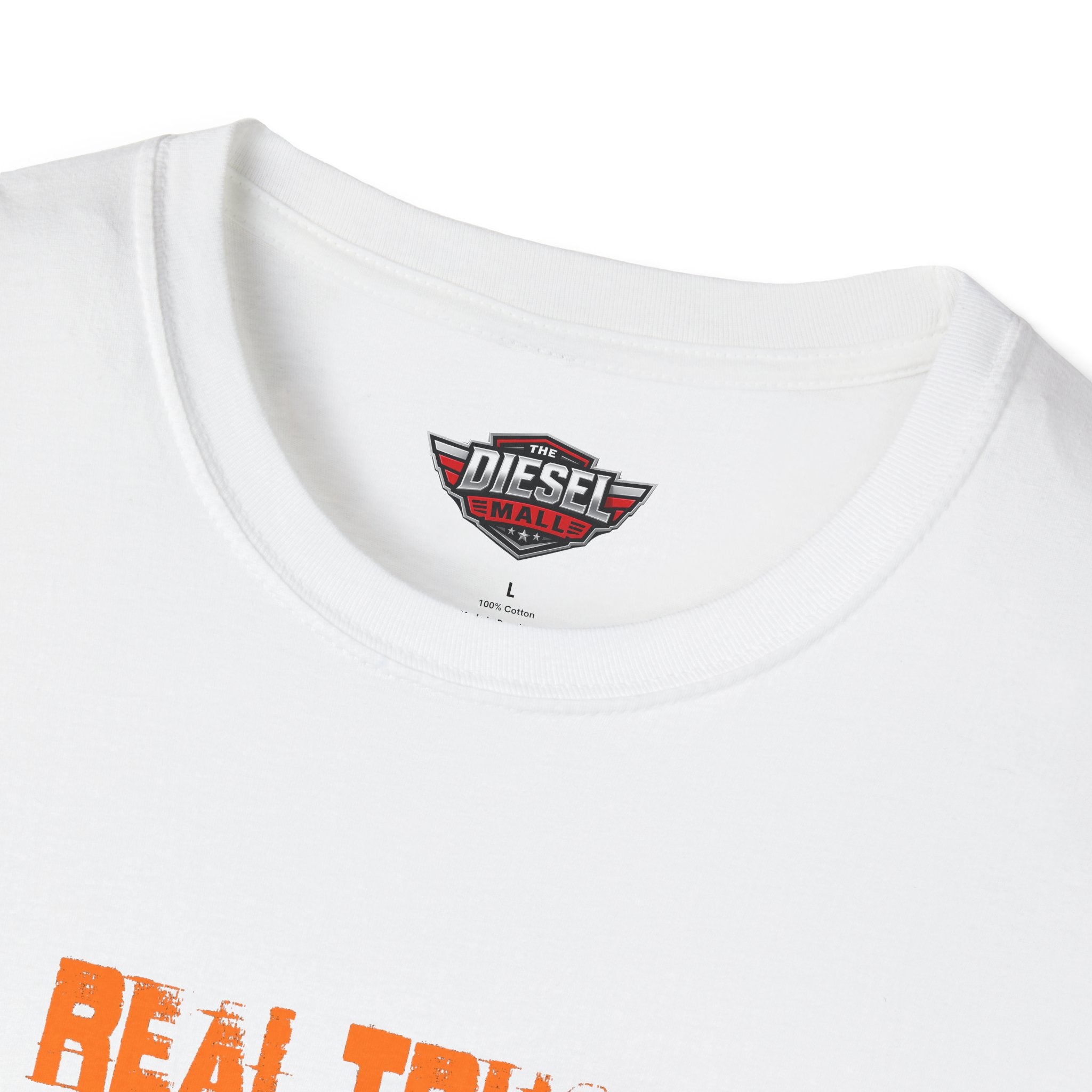 Trucker T-Shirt — "Real Trucks Don't Shift Themselves" Vintage Orange Graphic