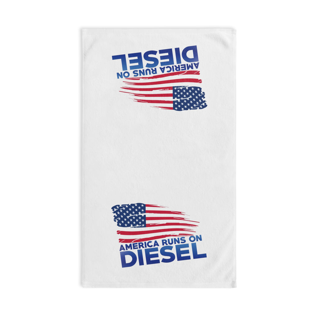 America Runs on Diesel Hand Towel - Patriotic Truck & USA Flag Kitchen Towel