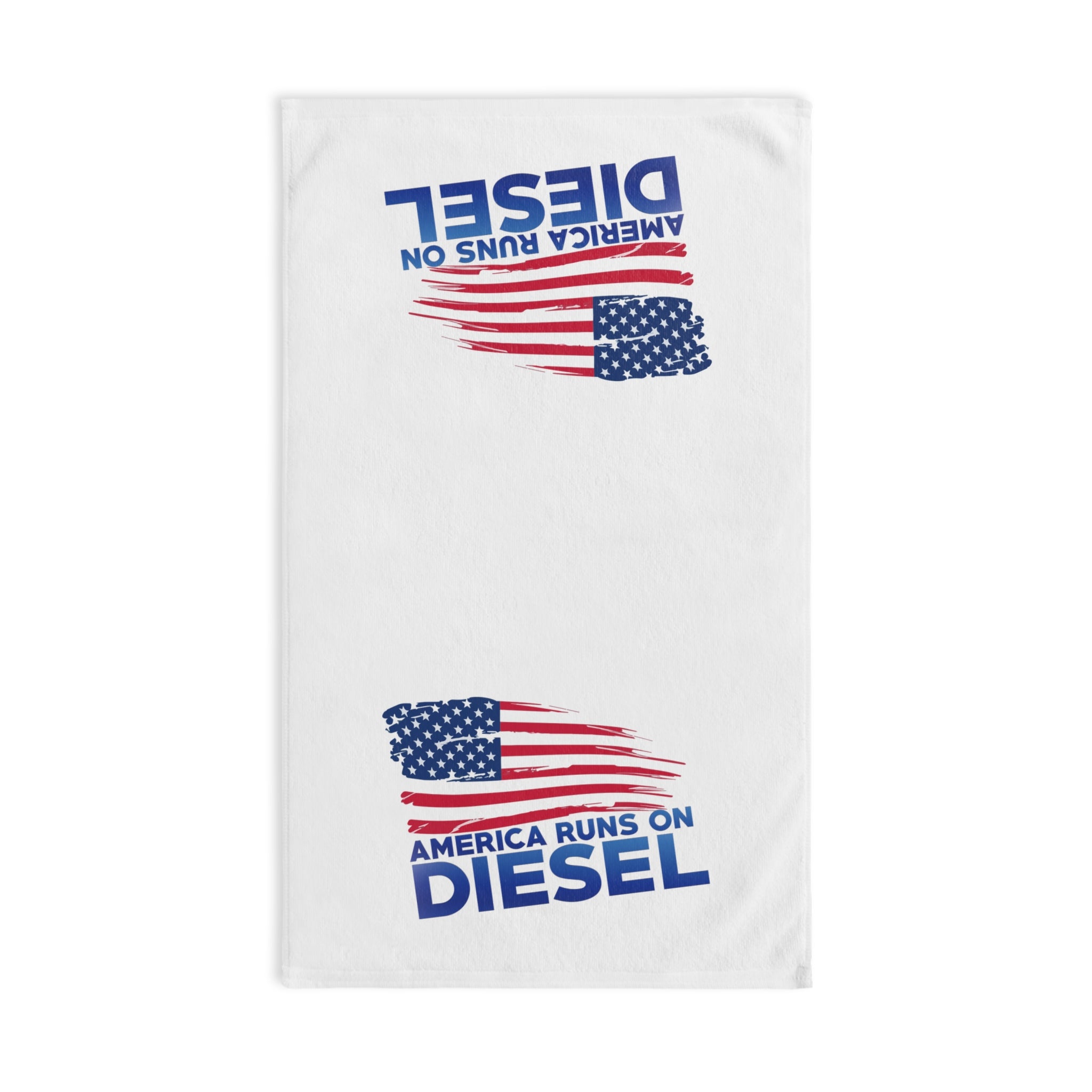 America Runs on Diesel Hand Towel - Patriotic Truck & USA Flag Kitchen Towel