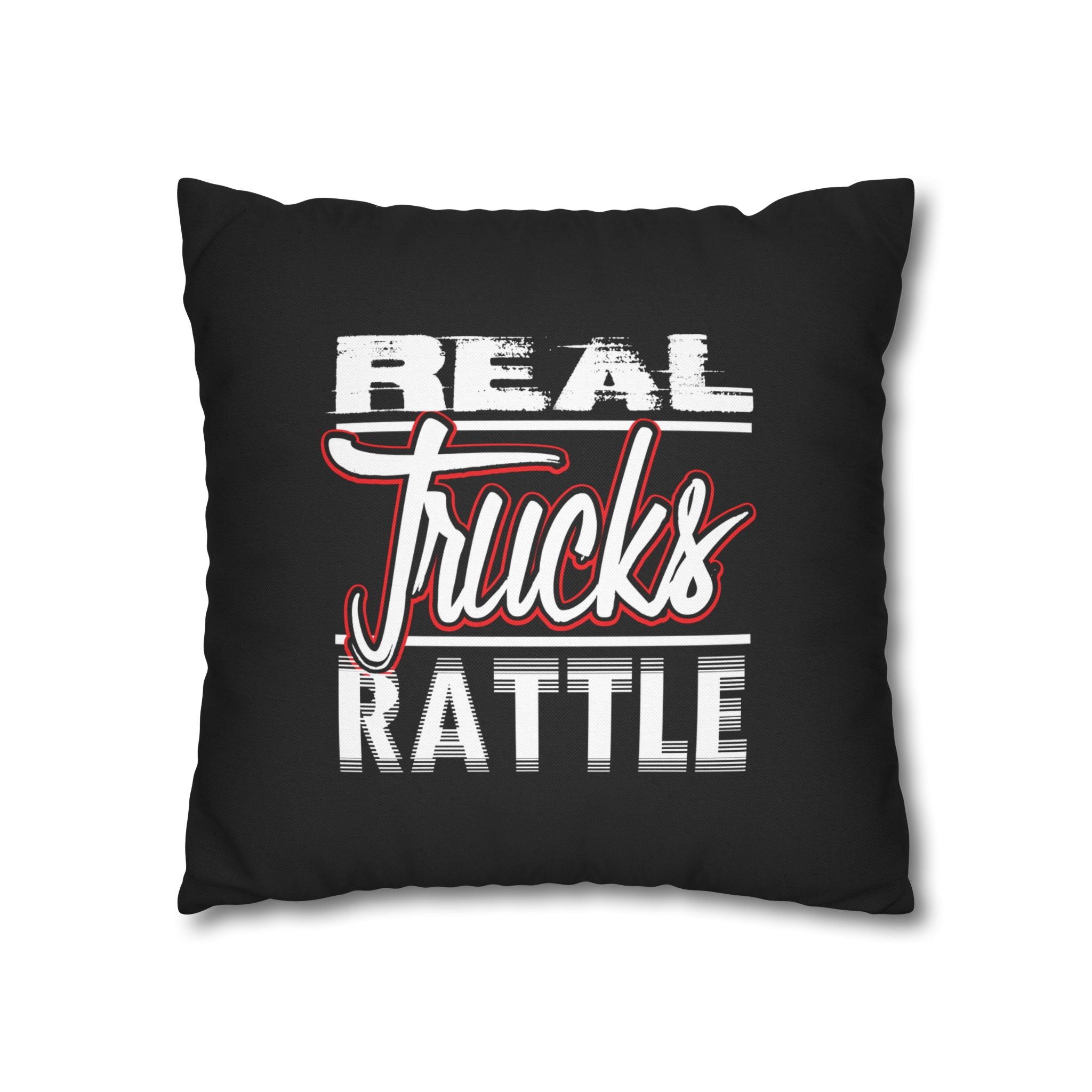 Trucker Pillowcase - "Real Trucks Rattle" Rustic Automotive Accent Pillow Cover