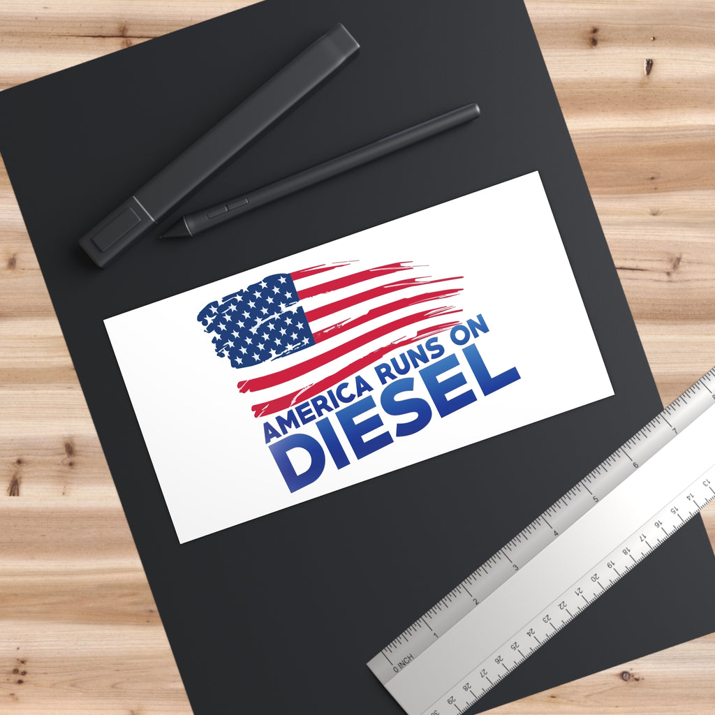 Diesel Bumper Sticker - "America Runs on Diesel" Patriotic Truck Decal