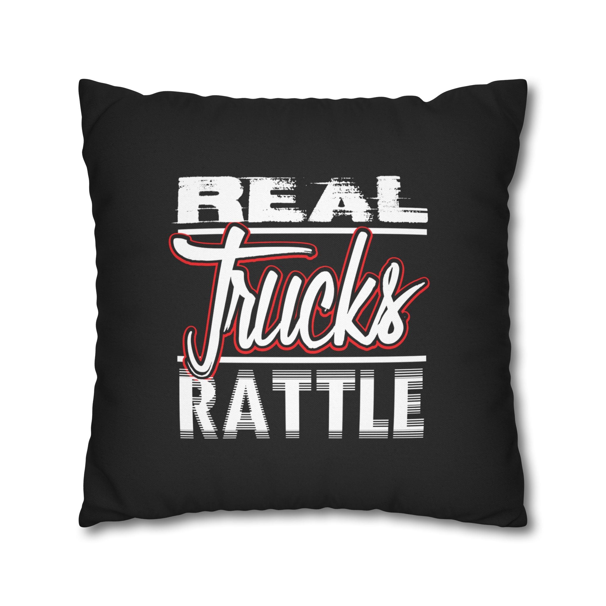 Trucker Pillowcase - "Real Trucks Rattle" Rustic Automotive Accent Pillow Cover