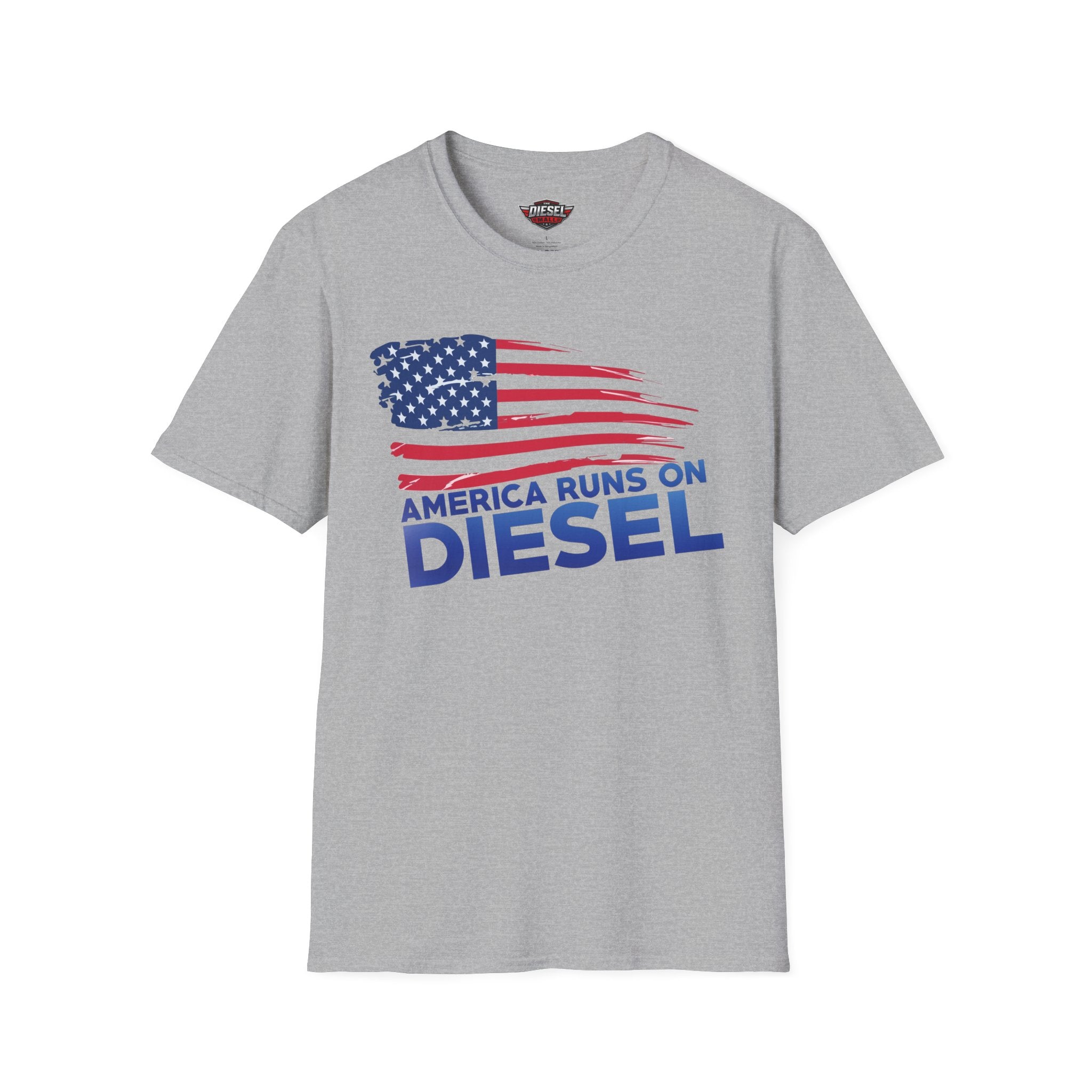 America Runs on Diesel T-Shirt — Patriotic Truck & Diesel Enthusiast Tee