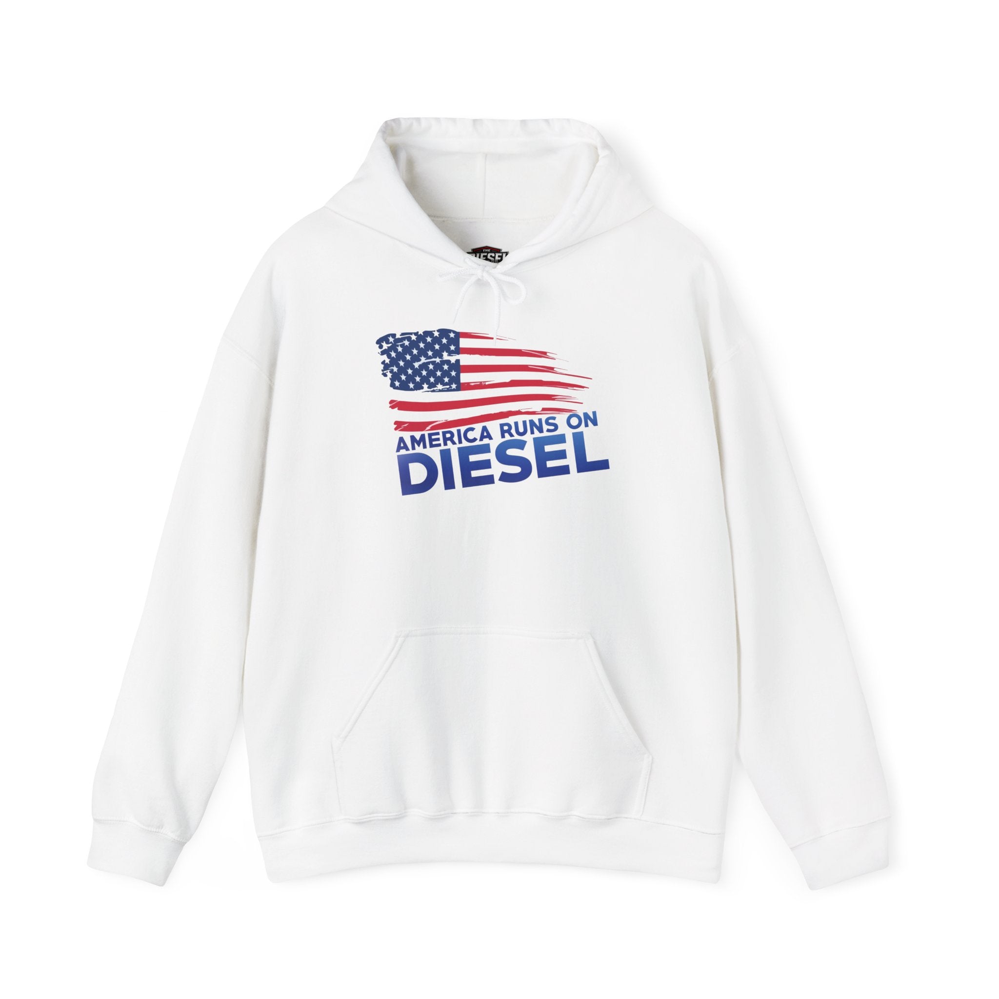 Diesel Pride Hoodie — "America Runs on Diesel" Patriotic Flag Sweatshirt
