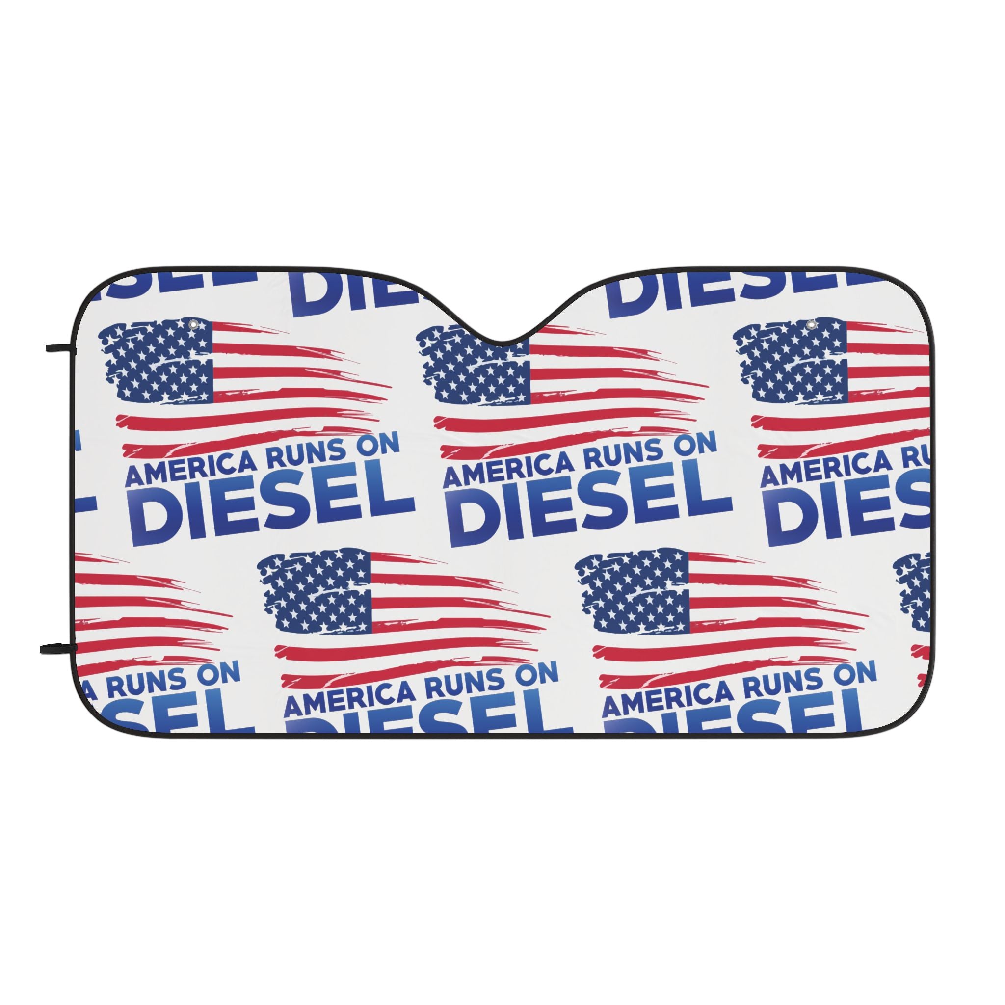 America Runs on Diesel Car Sun Shade — Patriotic Truck Windshield Cover