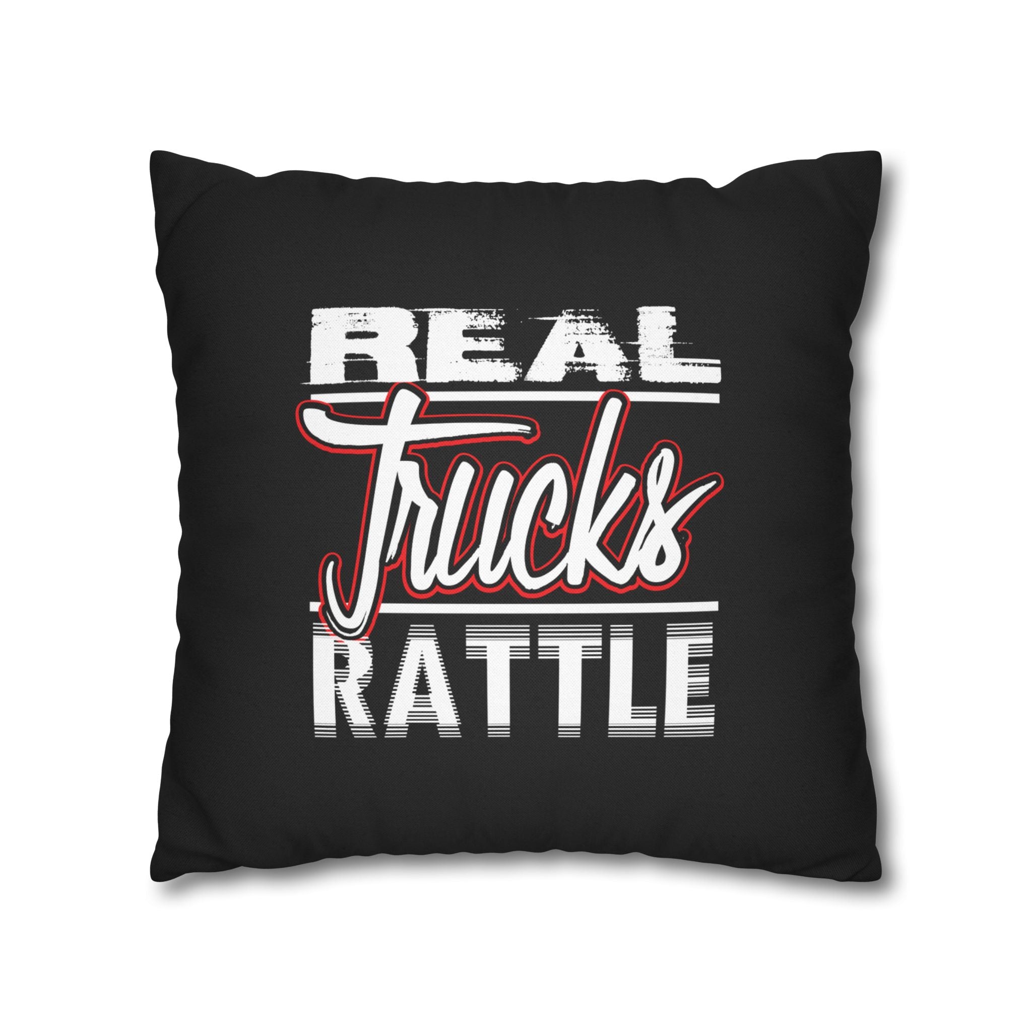 Trucker Pillowcase - "Real Trucks Rattle" Rustic Automotive Accent Pillow Cover