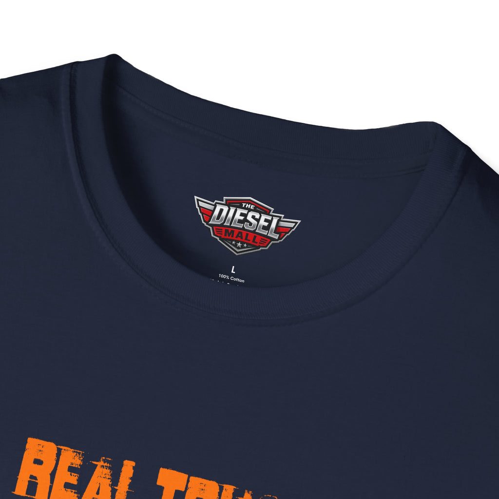 Trucker T-Shirt — "Real Trucks Don't Shift Themselves" Vintage Orange Graphic