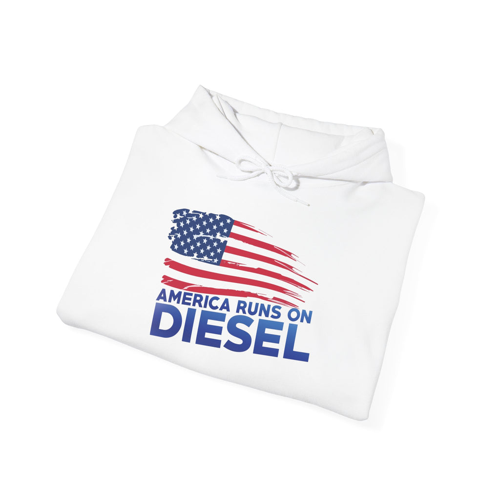 Diesel Pride Hoodie — "America Runs on Diesel" Patriotic Flag Sweatshirt