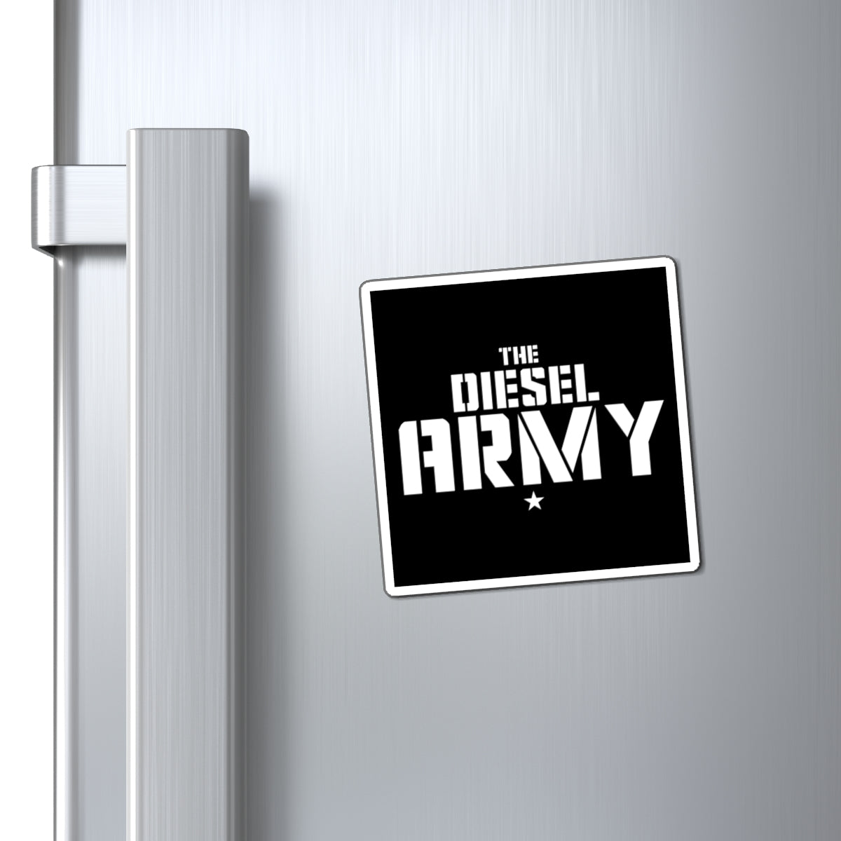 Diesel Army Magnet — Bold Black & White Trucking/Mechanic Fridge Sticker