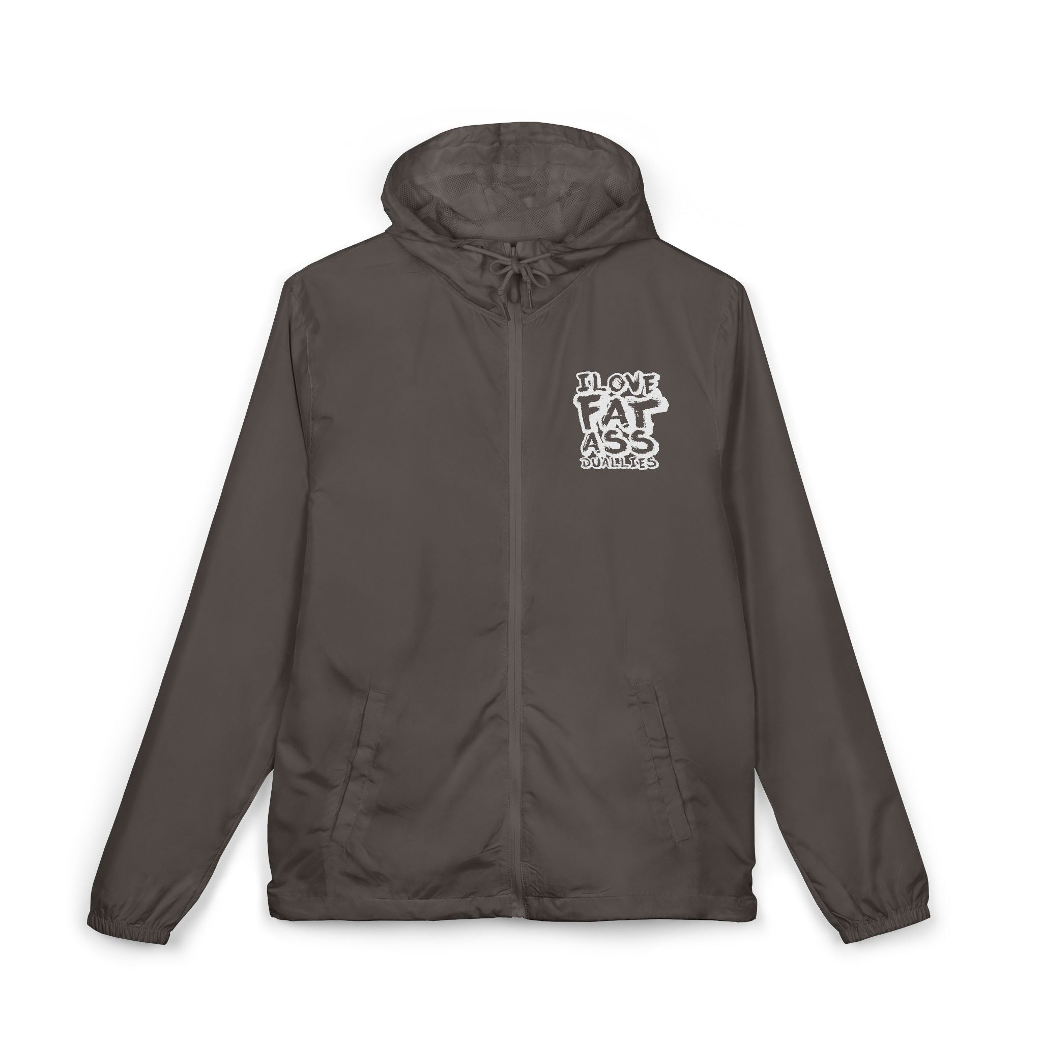 Windbreaker Jacket — "I Love Fat Ass Bubbles" Graphic Hooded Zip-Up