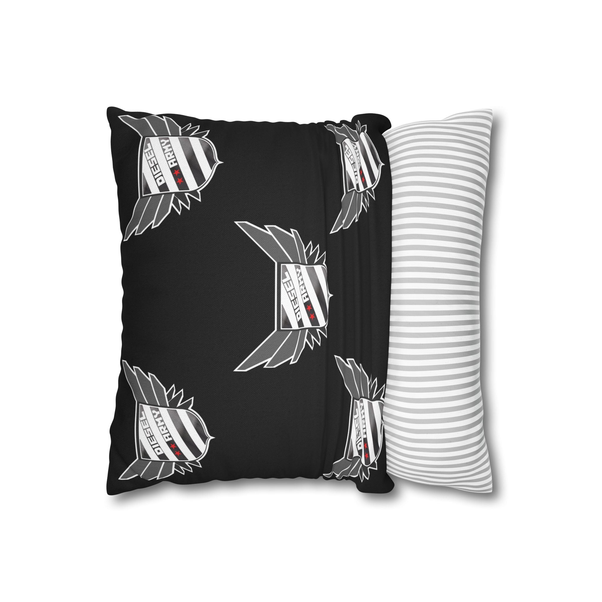 Black Shield Wing Accent Pillowcase — 'Genuine' Crest Pattern Decorative Throw Pillow