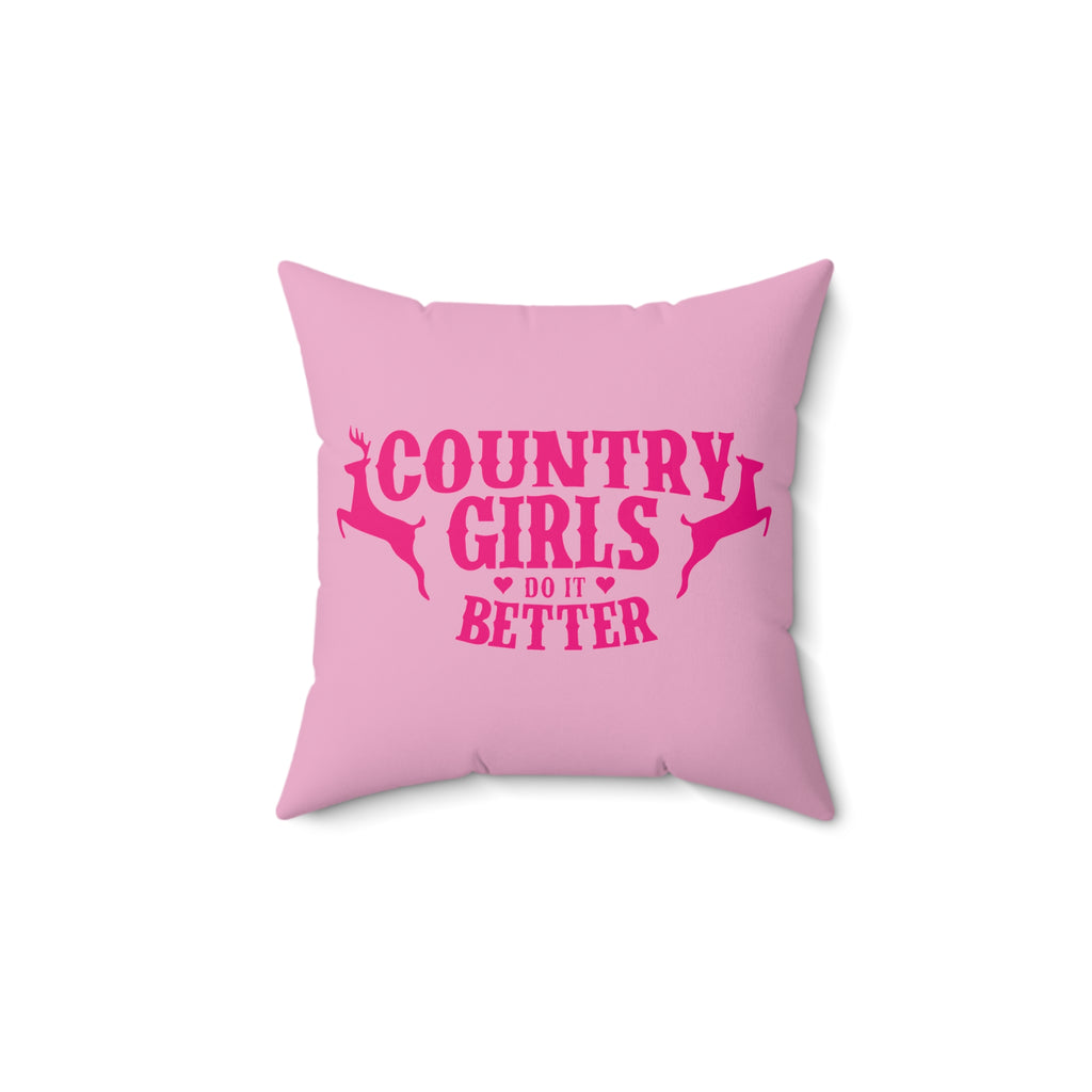 Country Girls Do It Better Throw Pillow — Pink Deer Accent Pillow for Country Home