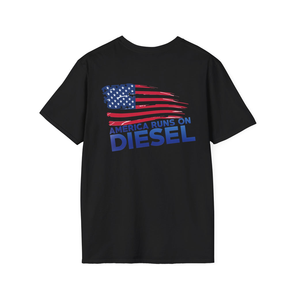 America Runs on Diesel T-Shirt — Patriotic Flag Diesel Tee