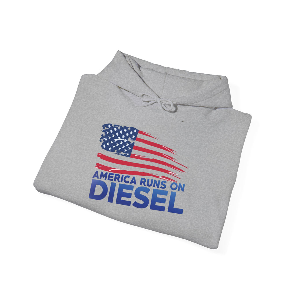 Diesel Pride Hoodie — "America Runs on Diesel" Patriotic Flag Sweatshirt