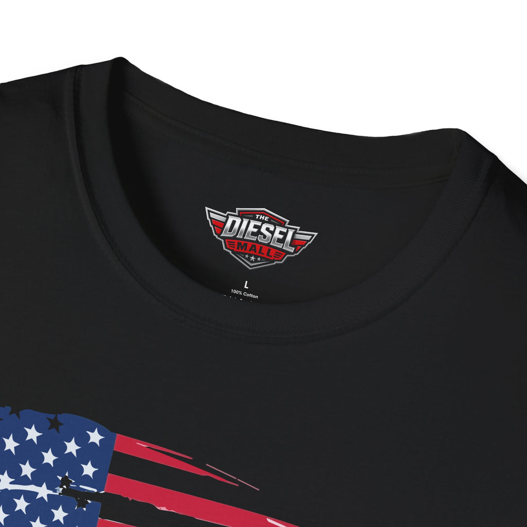 America Runs on Diesel T-Shirt — Patriotic Truck & Diesel Enthusiast Tee