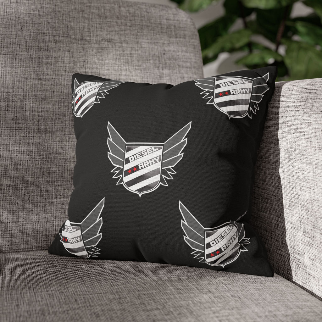 Black Shield Wing Accent Pillowcase — 'Genuine' Crest Pattern Decorative Throw Pillow