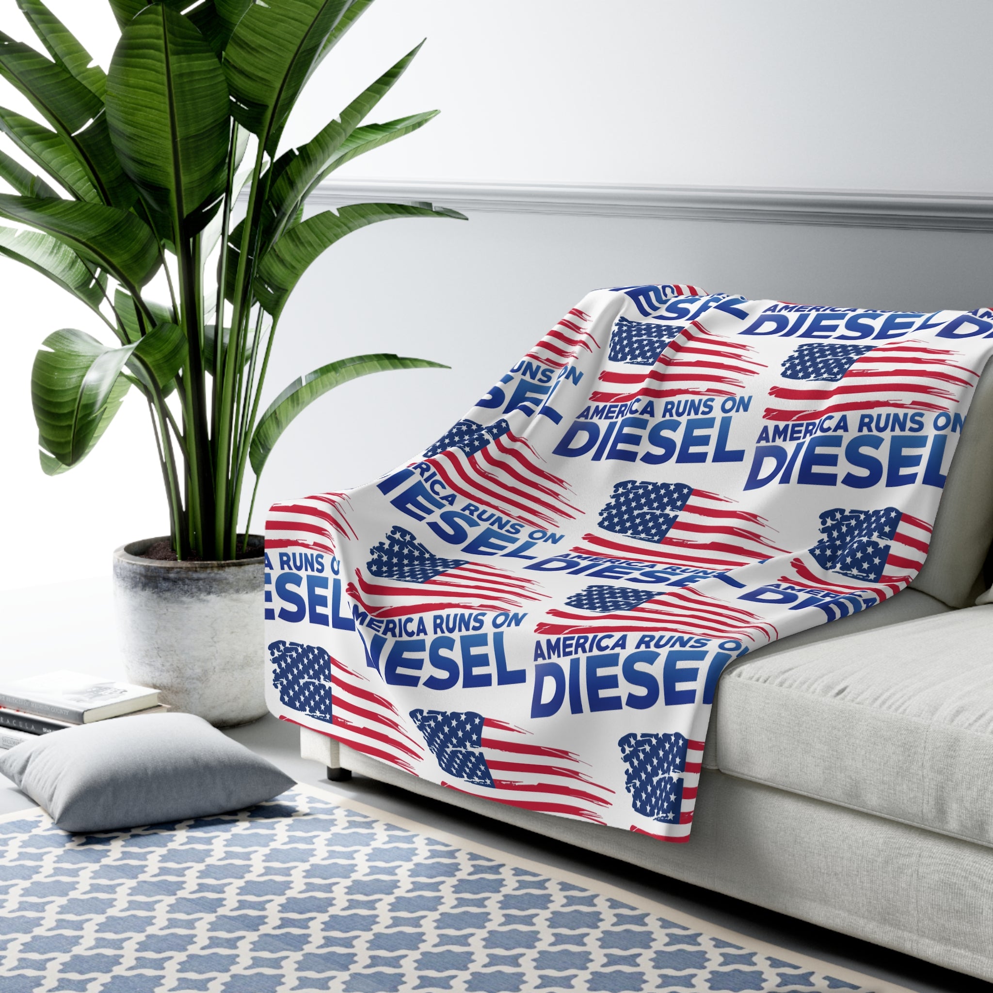 Sherpa Blanket — "America Runs on Diesel" Patriotic Flag Fleece