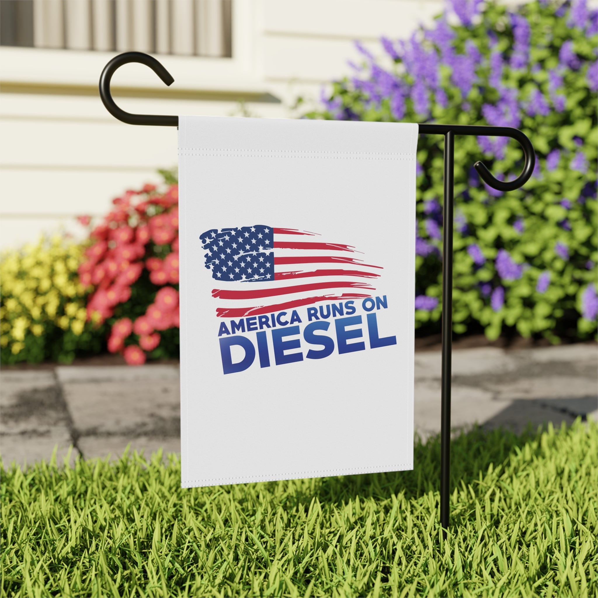 America Runs on Diesel Garden Flag — Patriotic Outdoor Banner