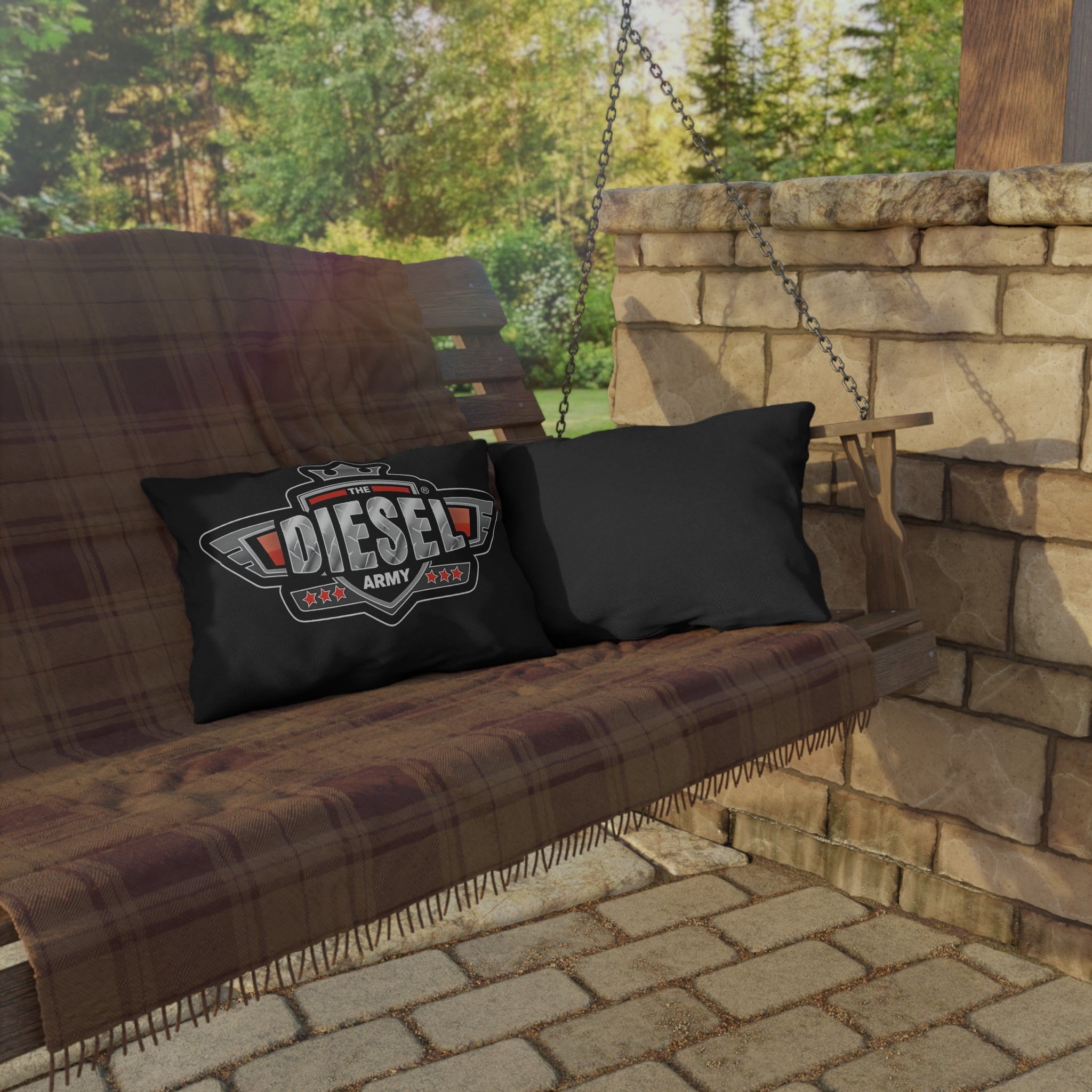 Diesel Army Outdoor Pillow - Rugged Vehicle Logo Accent Cushion