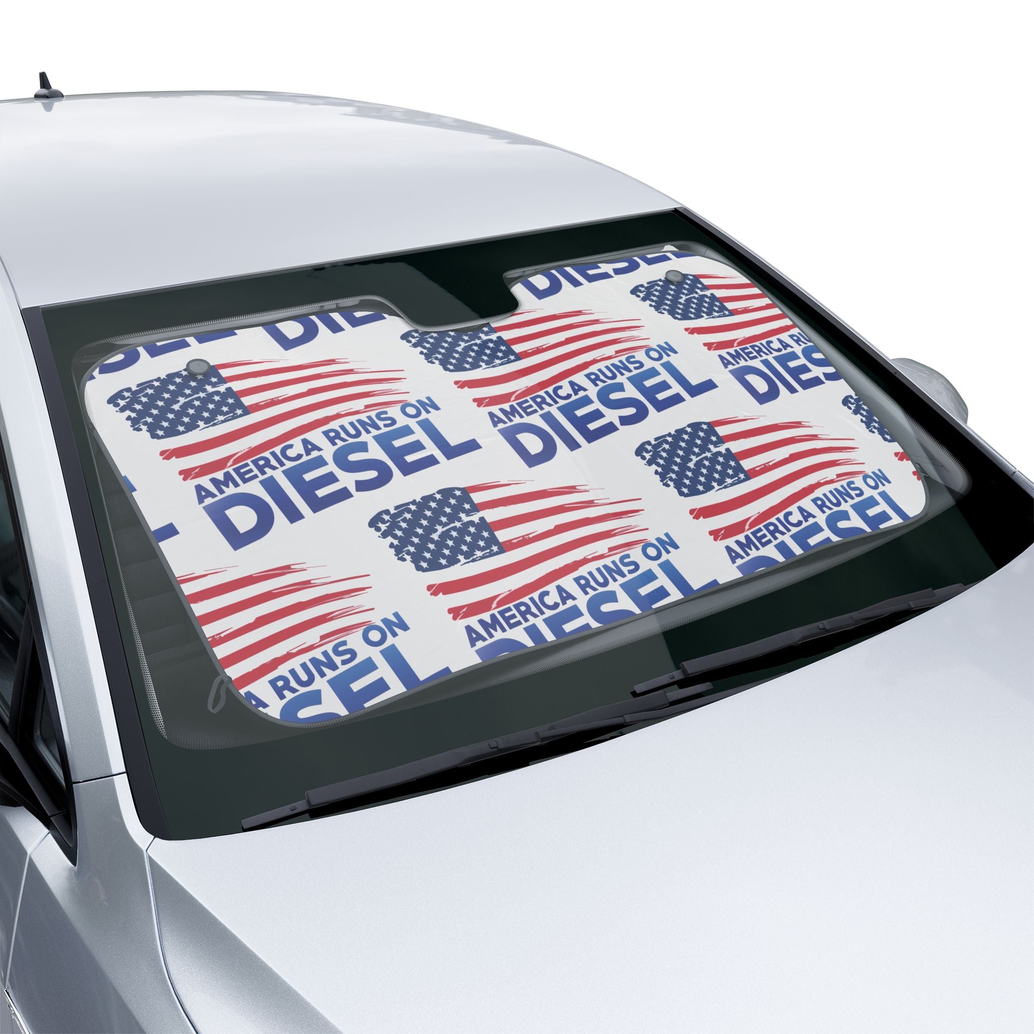 America Runs on Diesel Car Sun Shade — Patriotic Truck Windshield Cover