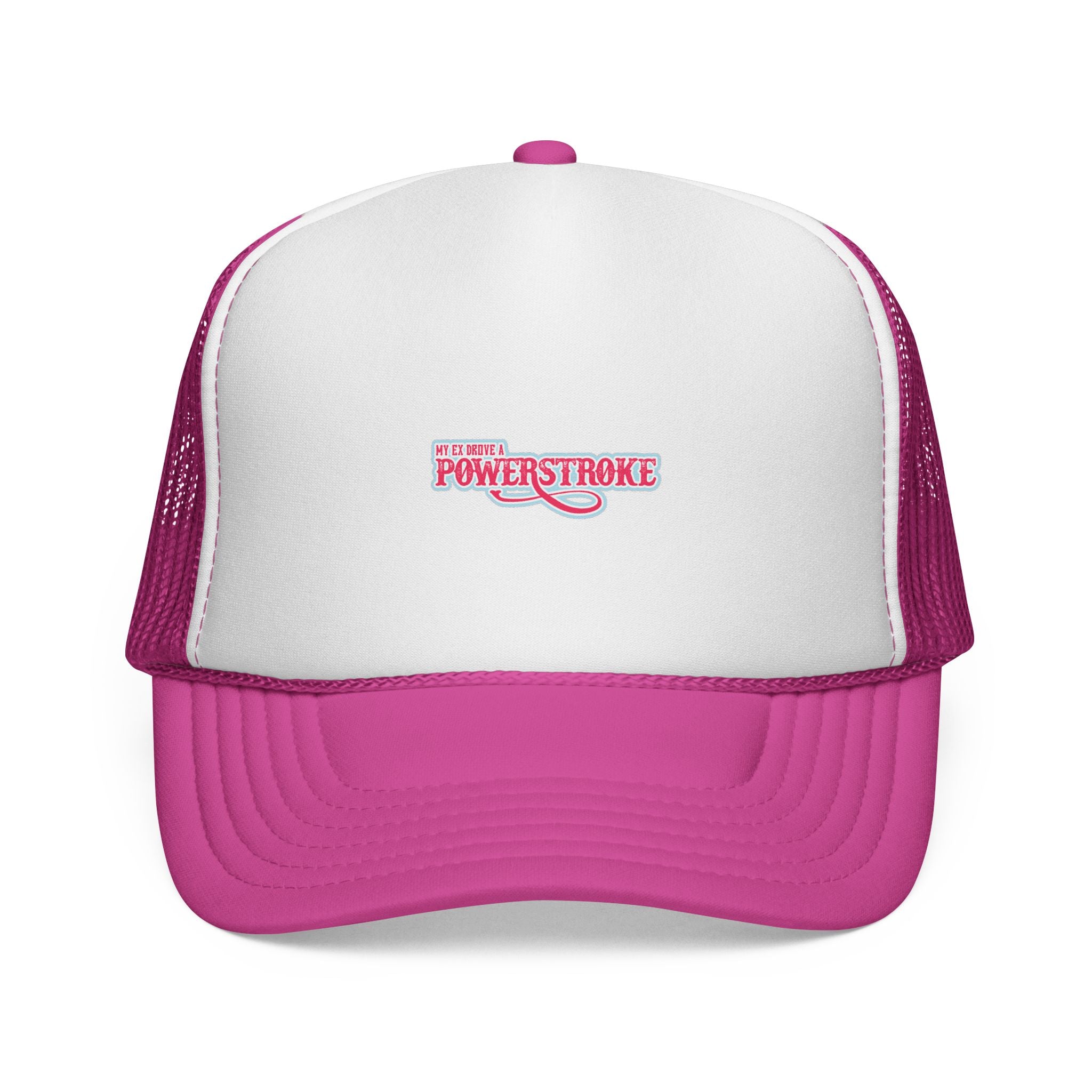 Powerstroke Trucker Hat — Pink Women's Mesh Cap with Automotive Logo