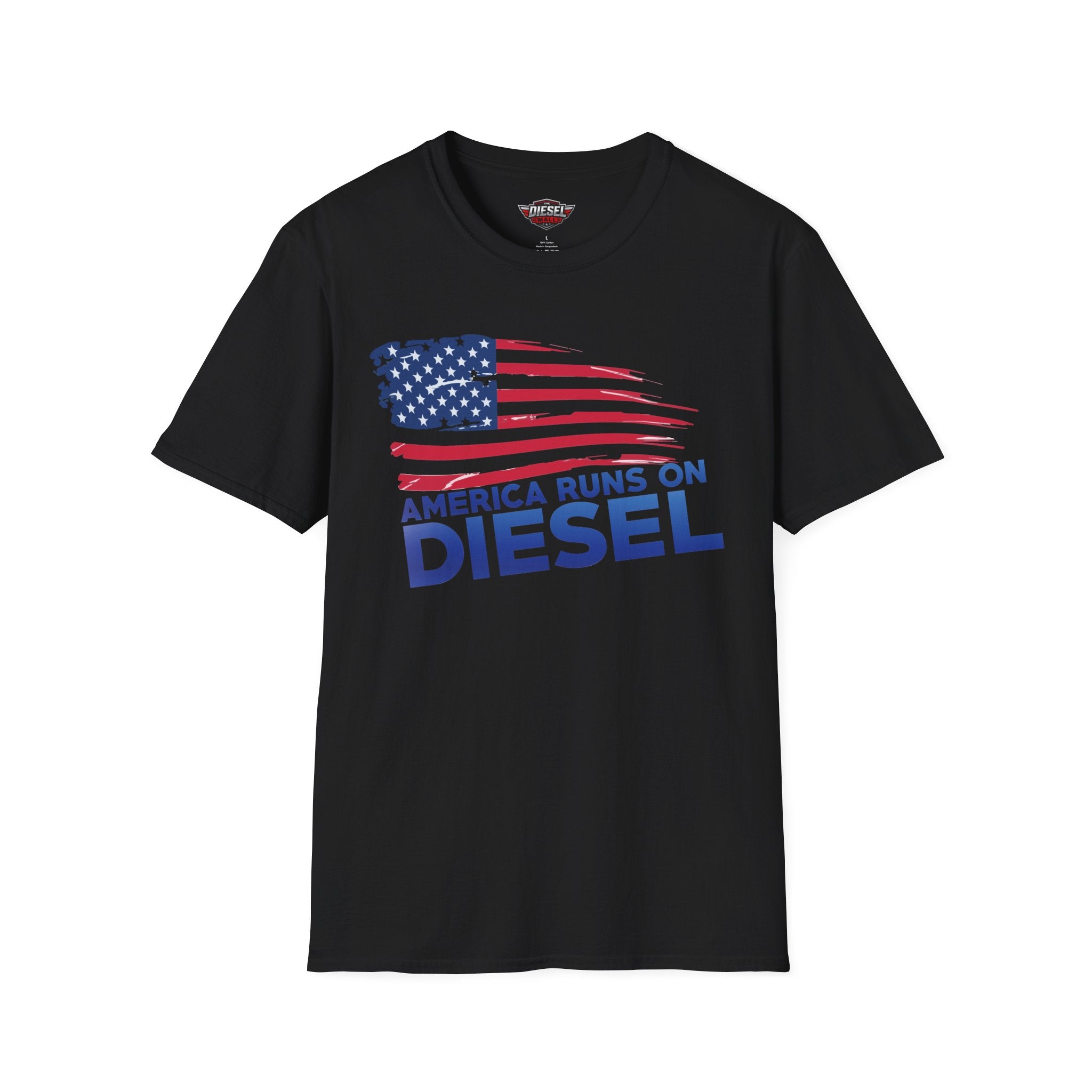 America Runs on Diesel T-Shirt — Patriotic Truck & Diesel Enthusiast Tee