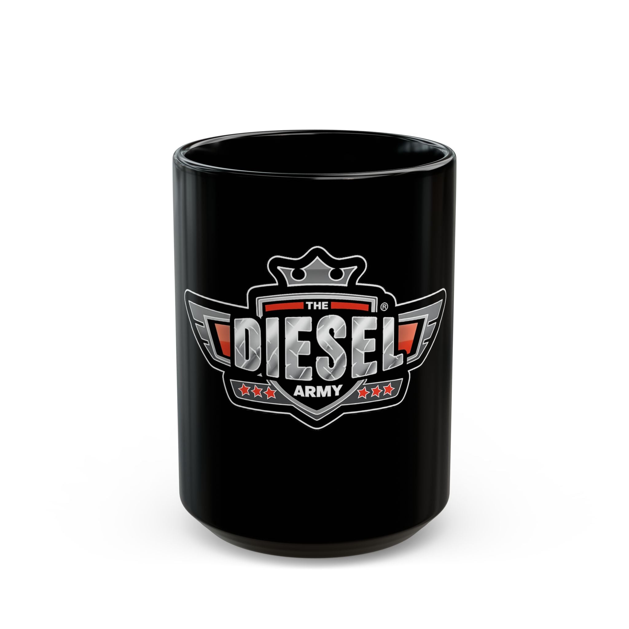 Diesel Army Logo Mug — Black Coffee Cup for Truckers & Gearheads (11oz/15oz)