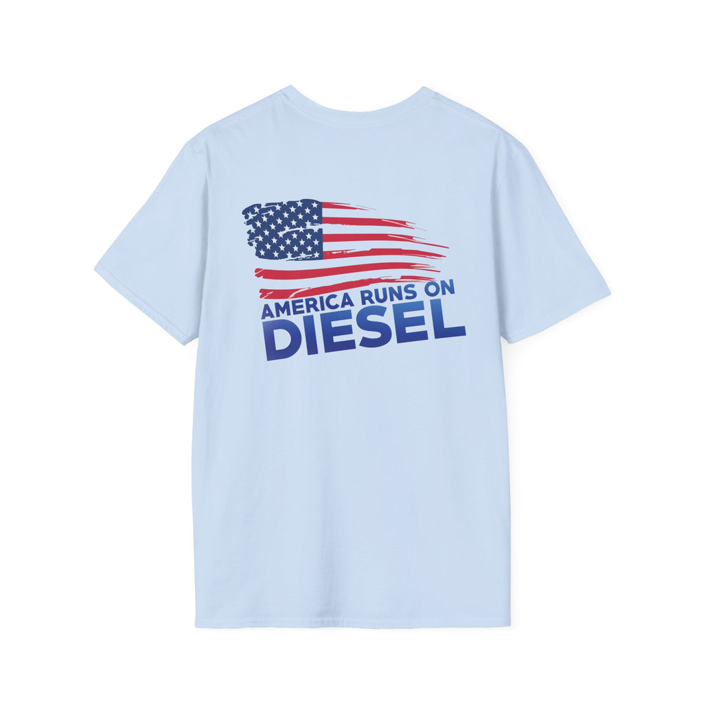 America Runs on Diesel T-Shirt — Patriotic Flag Diesel Tee