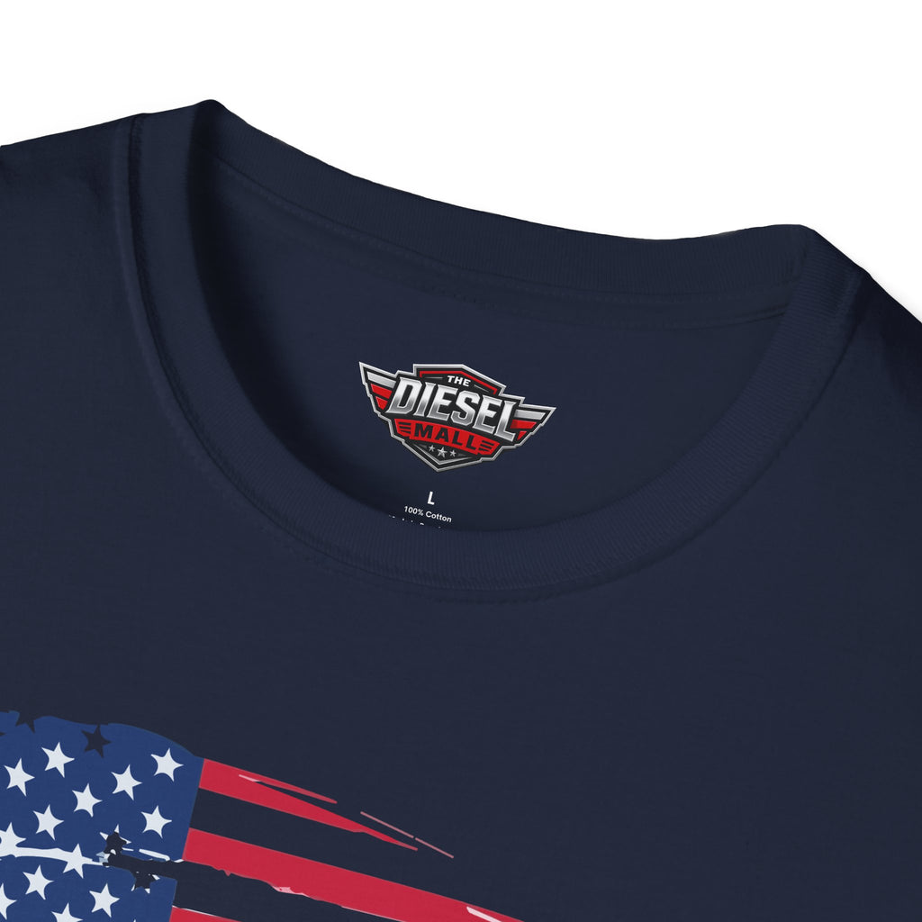 America Runs on Diesel T-Shirt — Patriotic Truck & Diesel Enthusiast Tee
