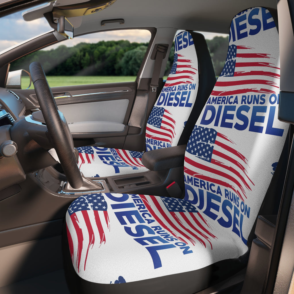 America Runs on Diesel Car Seat Covers – Patriotic Flag Truck Seat Protectors