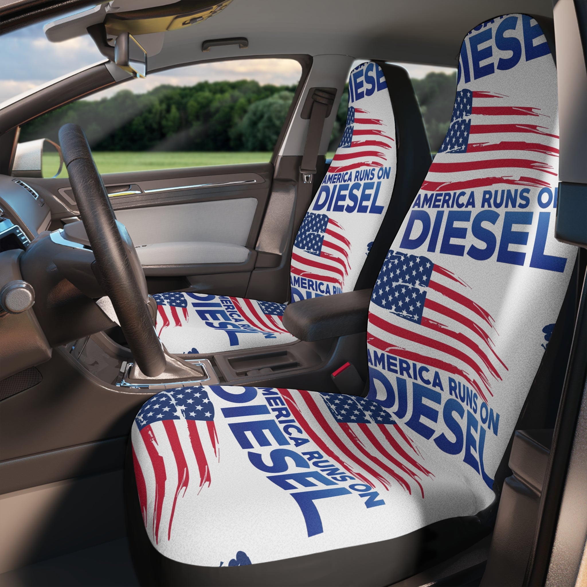 America Runs on Diesel Car Seat Covers – Patriotic Flag Truck Seat Protectors