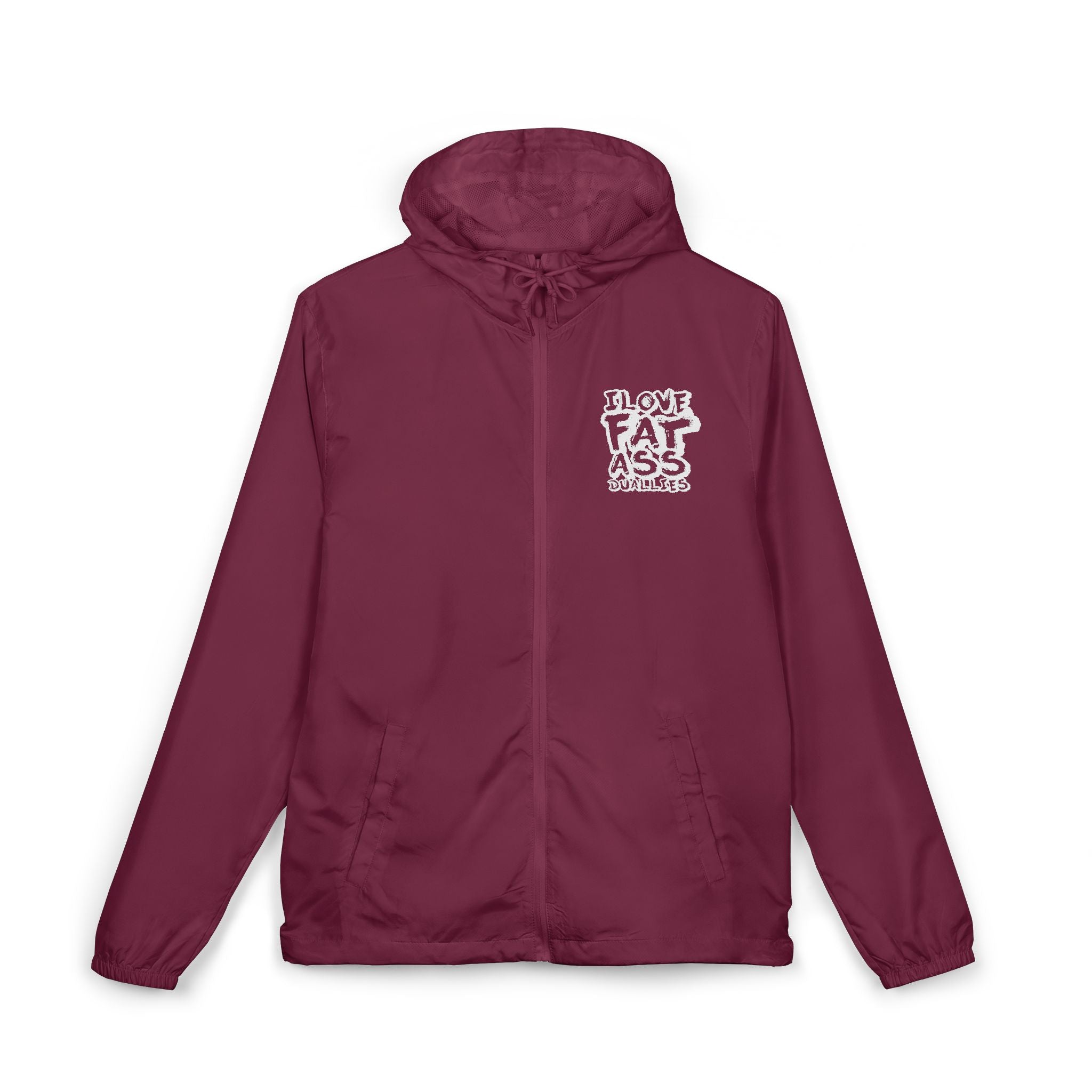 Windbreaker Jacket — "I Love Fat Ass Bubbles" Graphic Hooded Zip-Up
