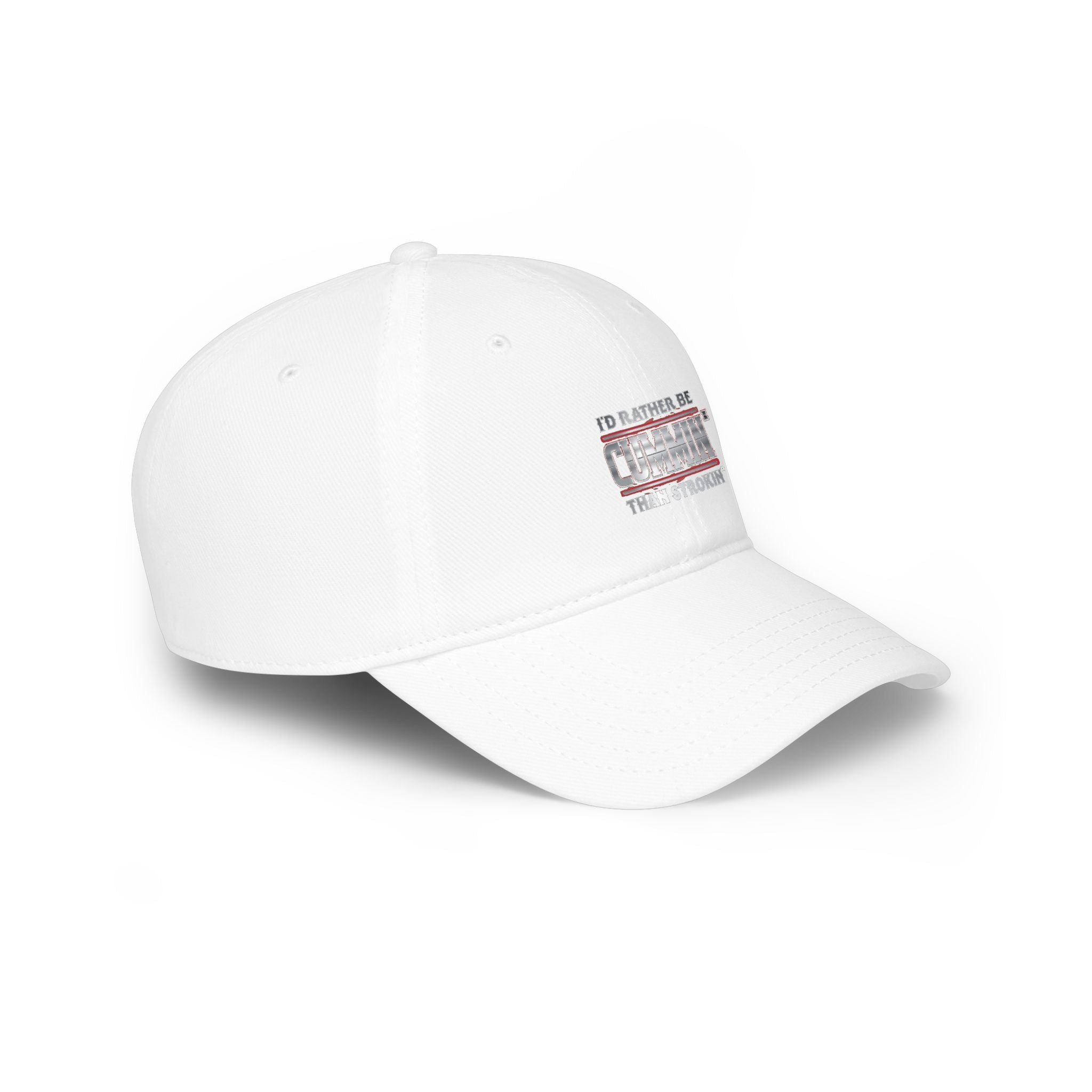 Low Profile Baseball Cap — "I'd Rather Be Cummin' Than Strokin'" Distressed American Flag Hat