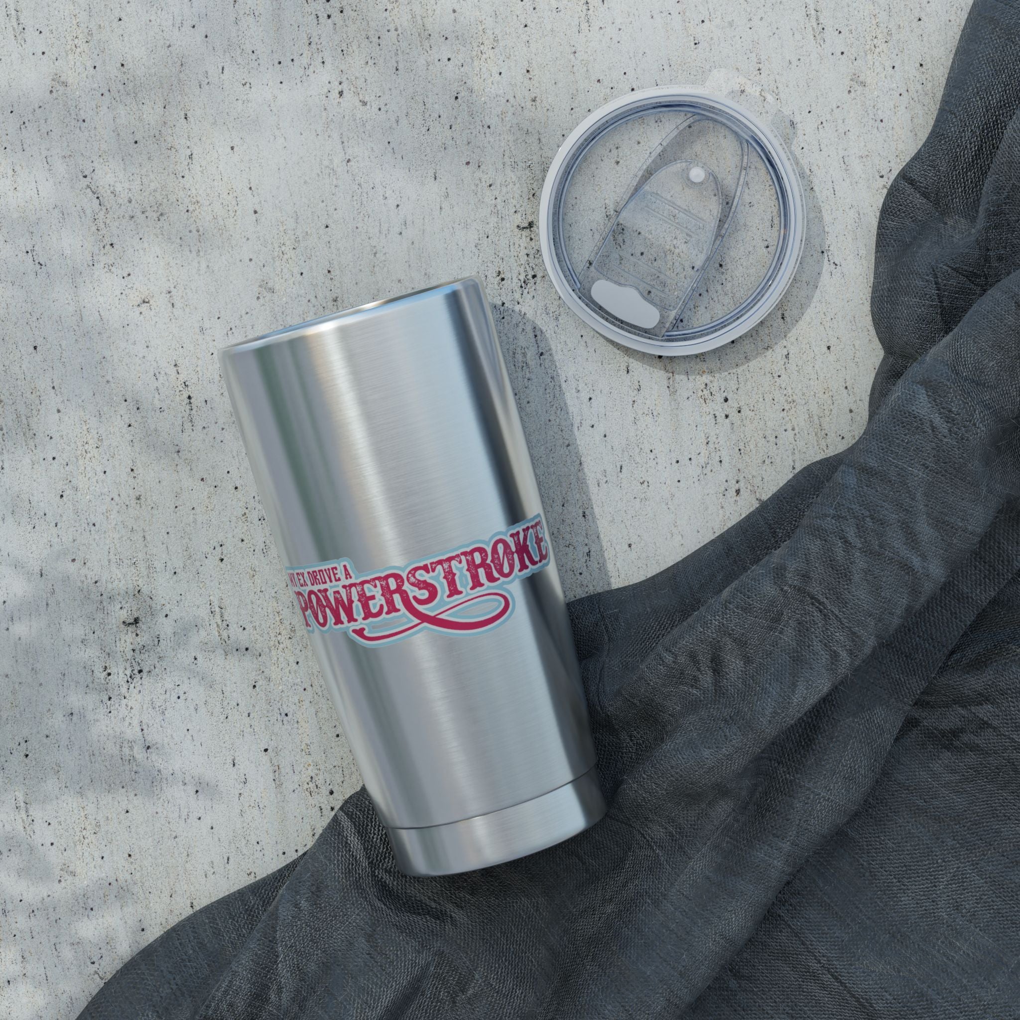 20oz Tumbler — Retro “Powerstroke” Script Stainless Steel Travel Cup