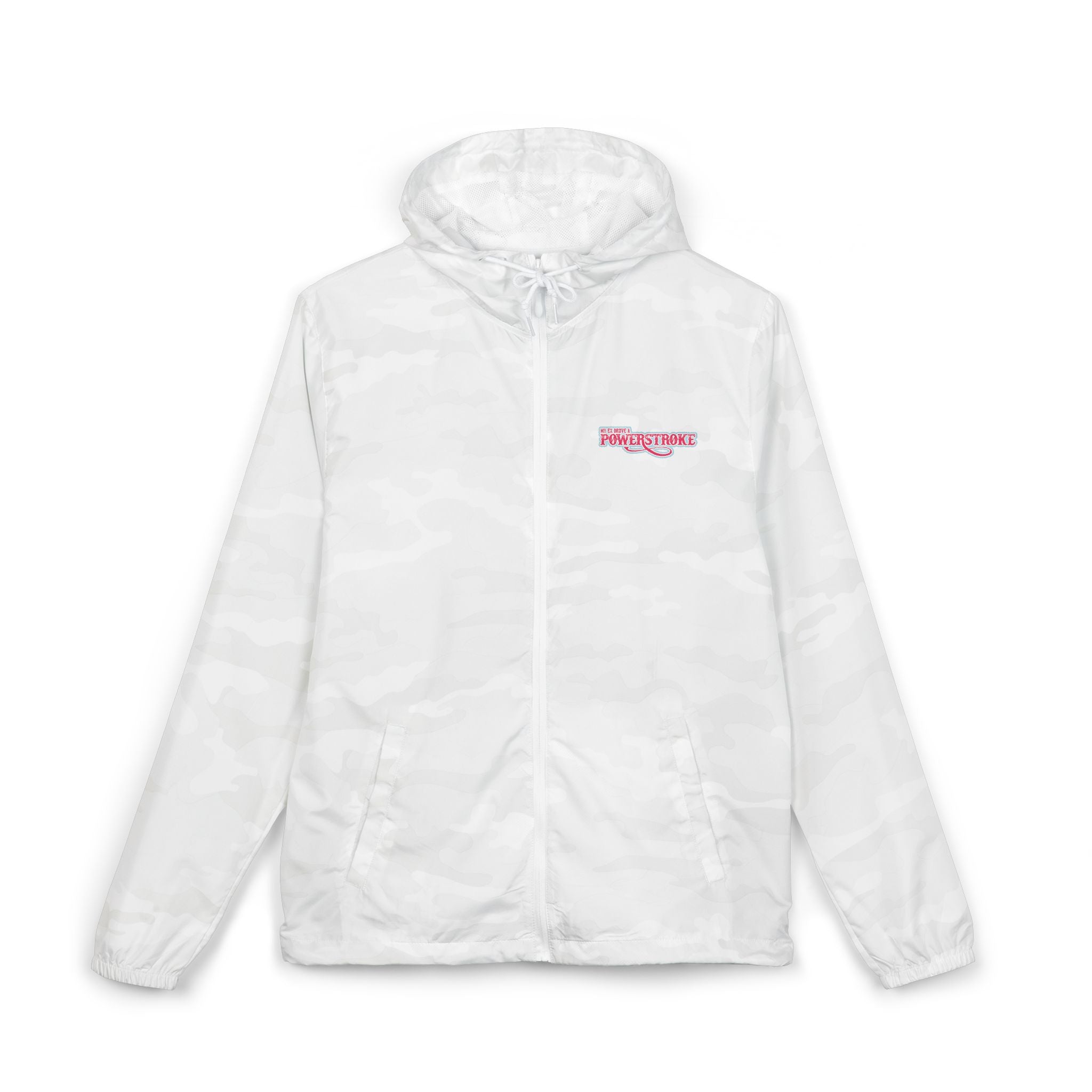 Windbreaker Jacket — 'My Ex Drove a POWERSTROKE' Pink  Logo Lightweight Zip Hoodie