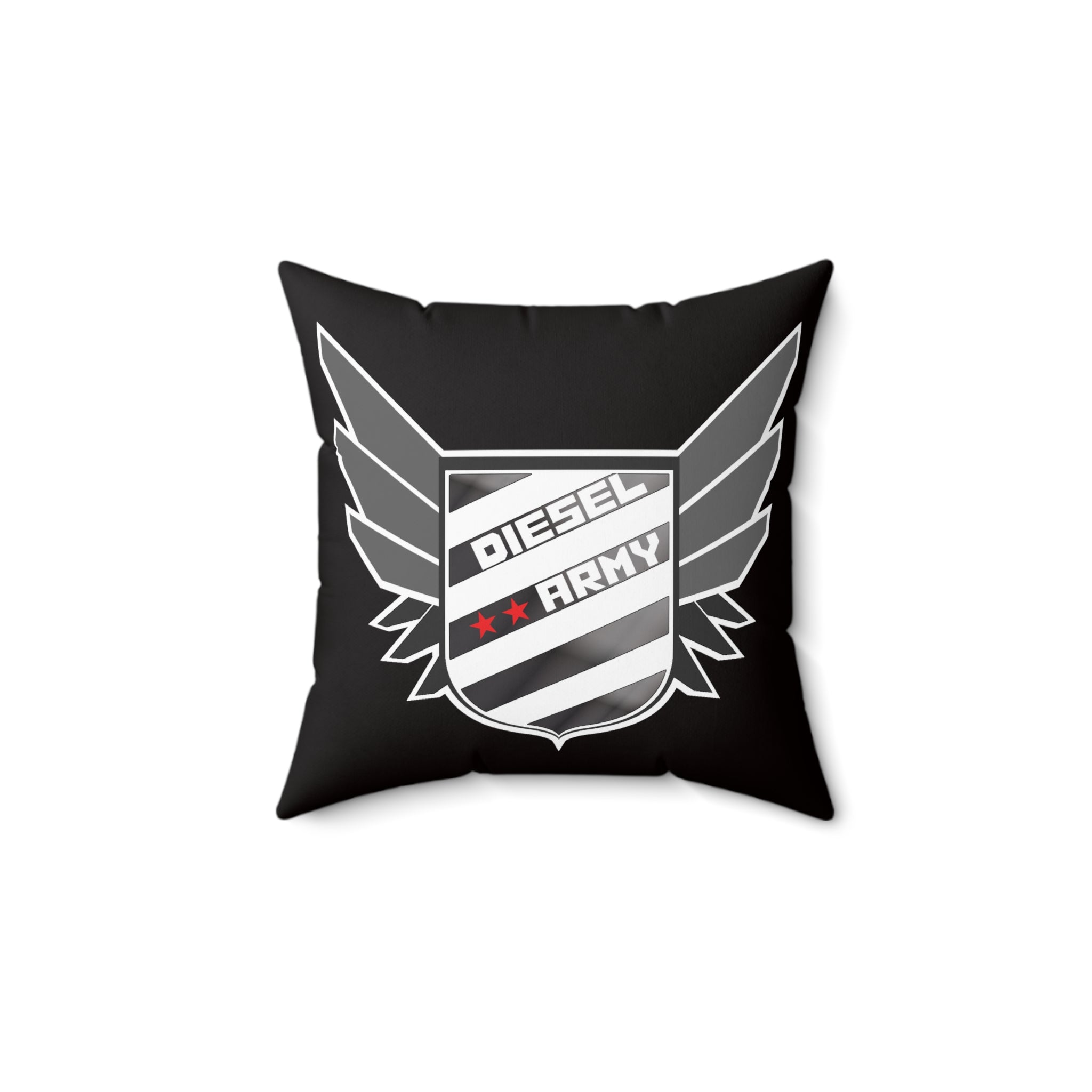 Diesel Army Crest Throw Pillow — Black Spun Polyester Accent Cushion