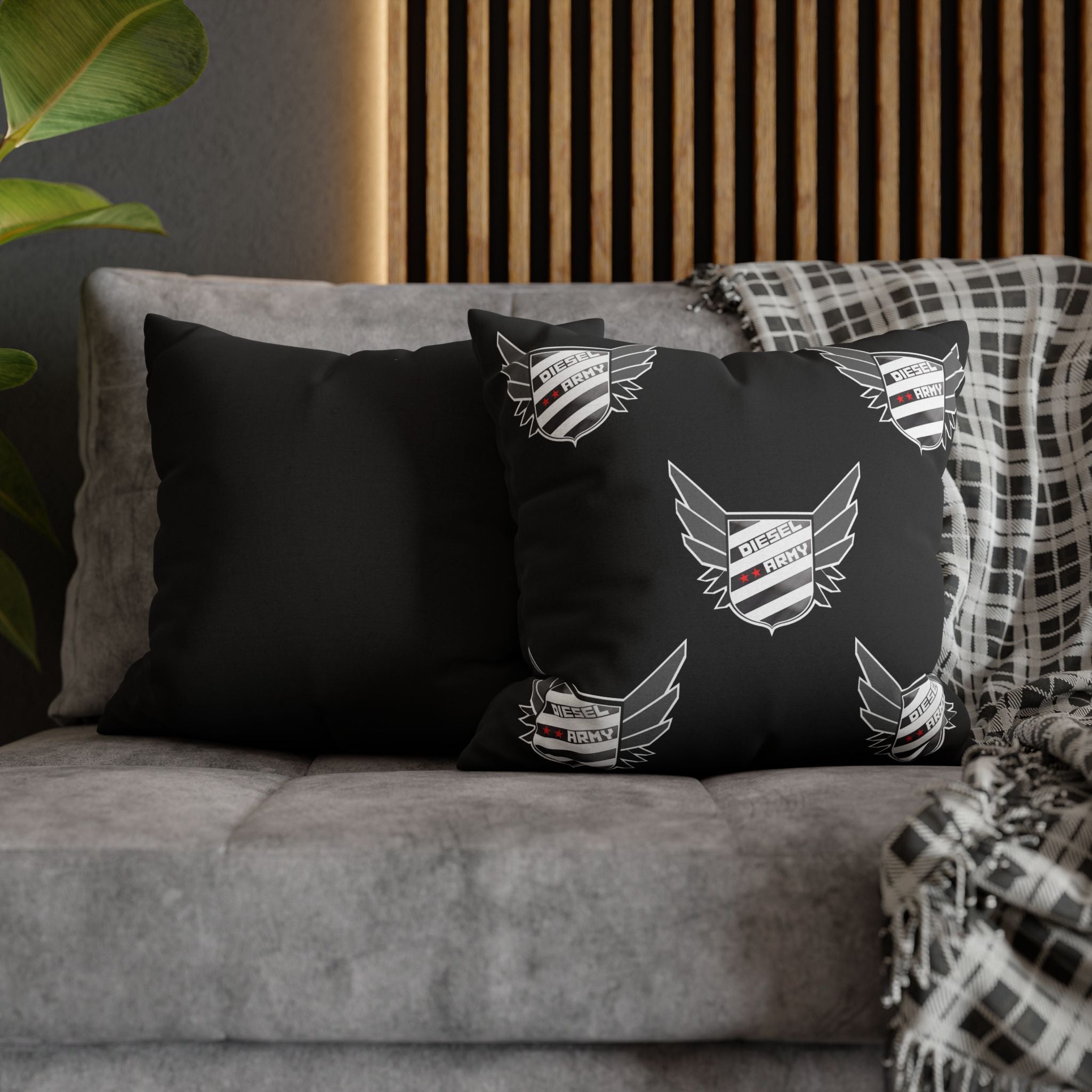 Black Shield Wing Accent Pillowcase — 'Genuine' Crest Pattern Decorative Throw Pillow