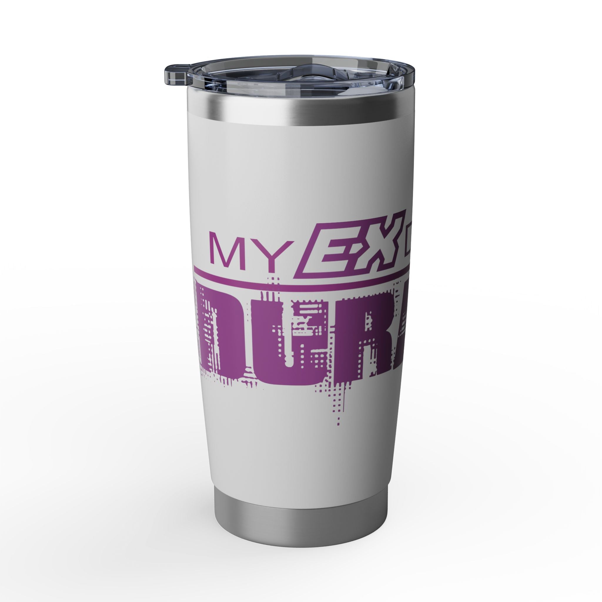 20oz Travel Tumbler — 'My Ex Drove My Brakes' Pink Urban Graphic