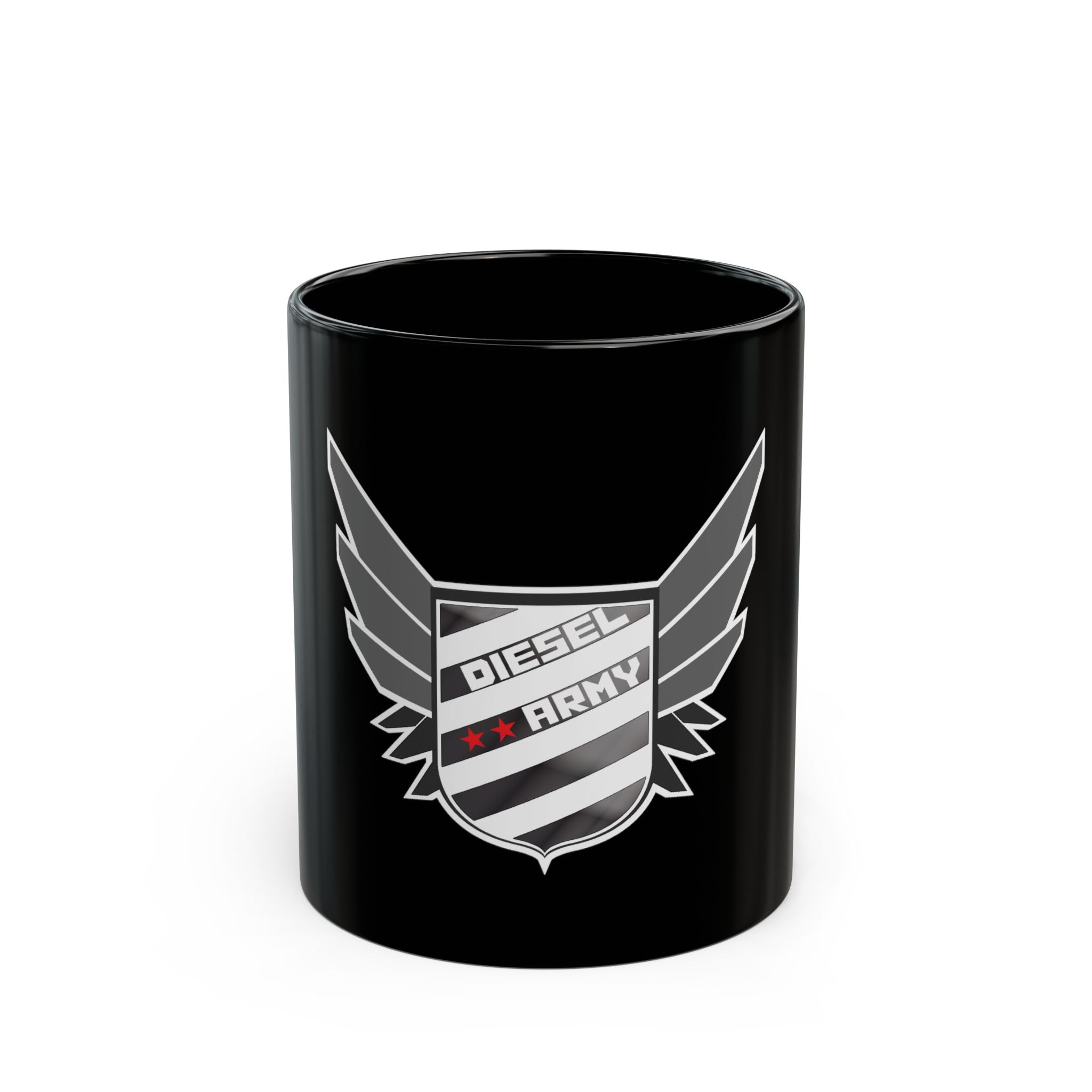 Diesel Army Black Coffee Mug — Shield & Wings Graphic (11oz/15oz)