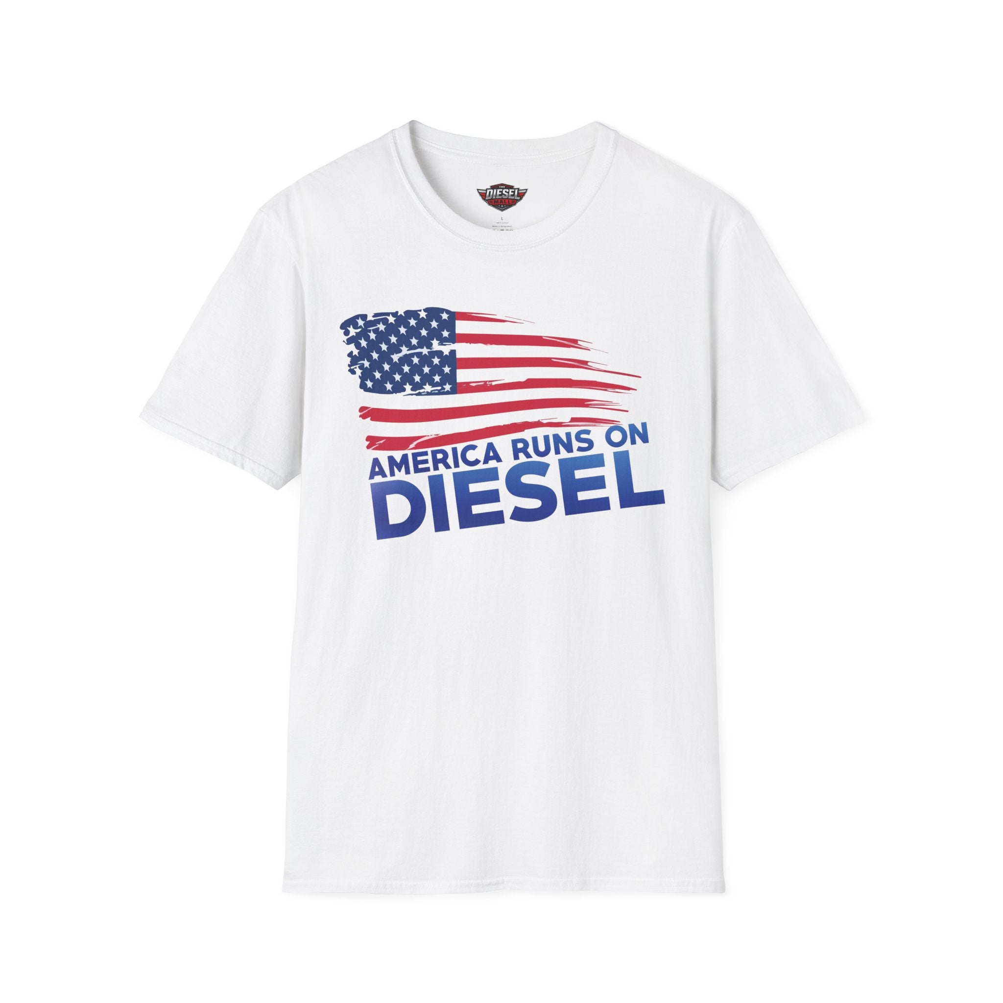 America Runs on Diesel T-Shirt — Patriotic Truck & Diesel Enthusiast Tee