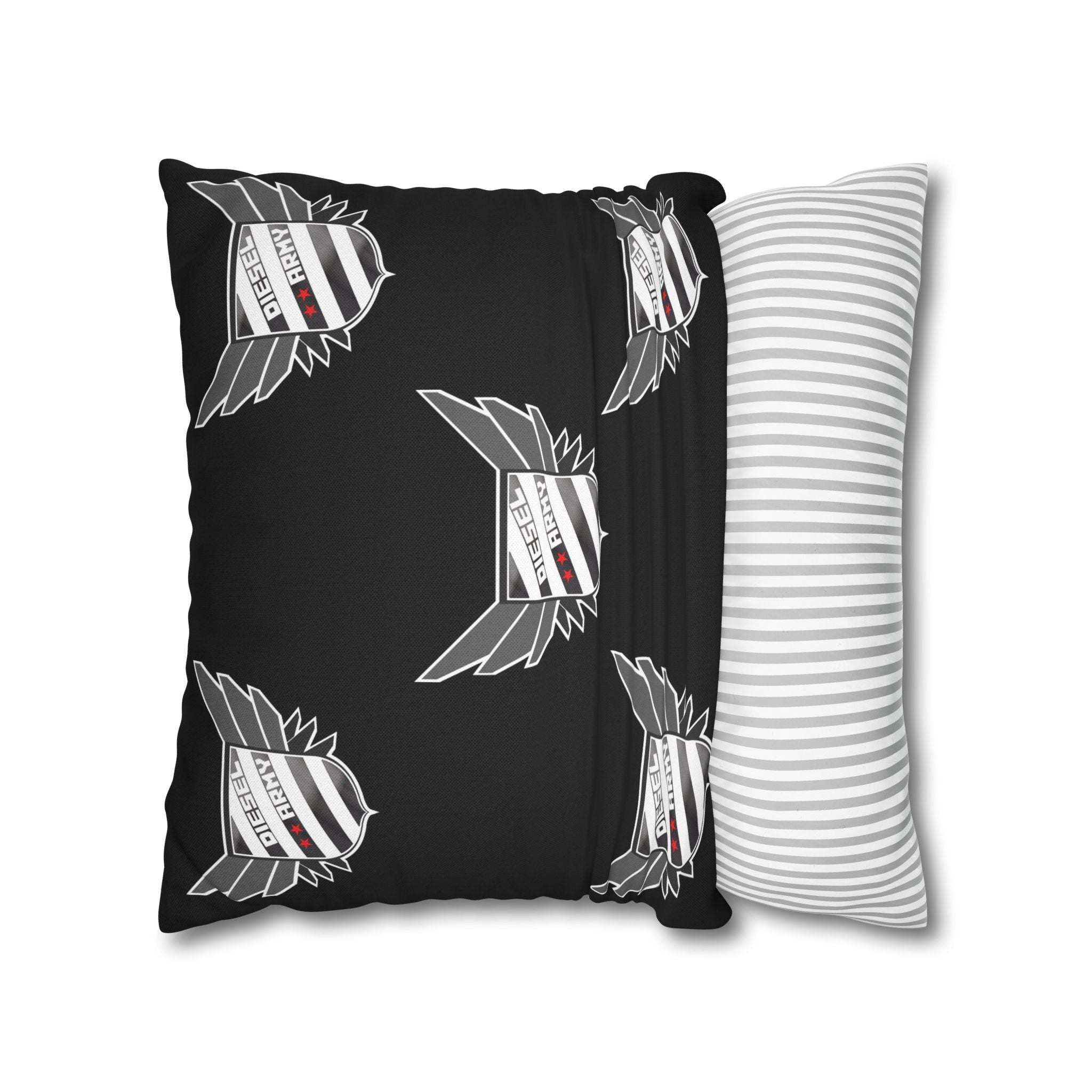 Black Shield Wing Accent Pillowcase — 'Genuine' Crest Pattern Decorative Throw Pillow