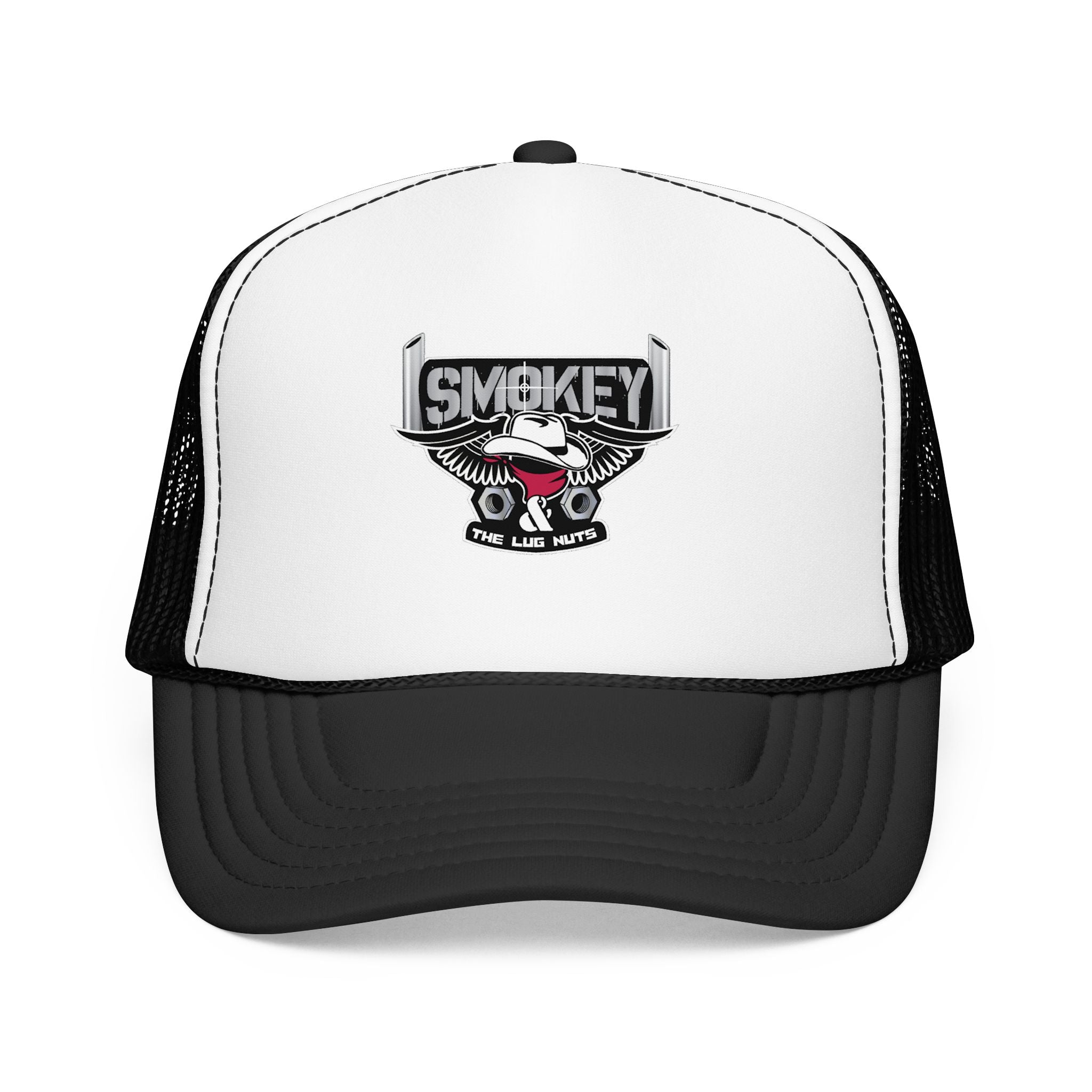 Smokey Skull Trucker Hat — Retro Biker Foam Cap