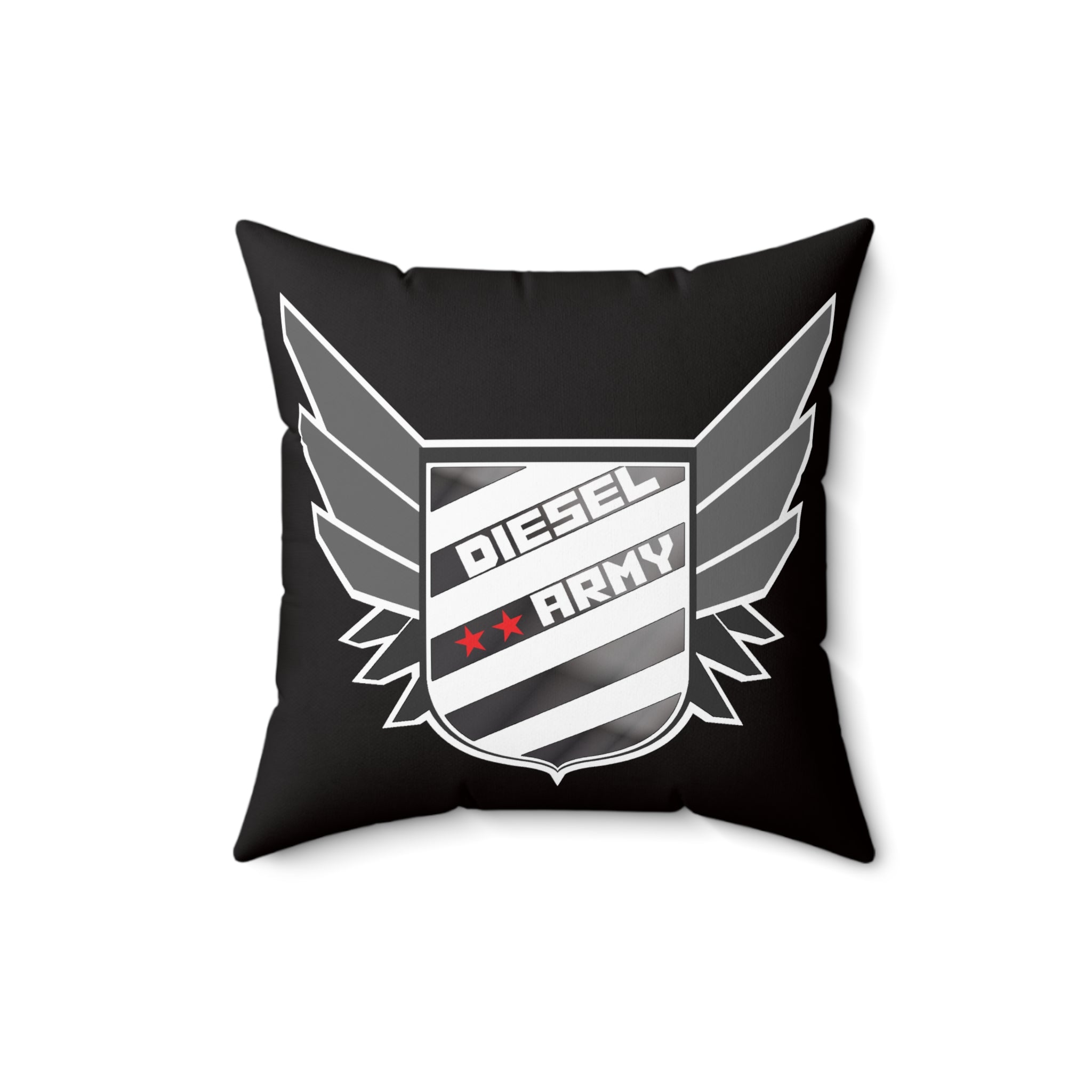 Diesel Army Crest Throw Pillow — Black Spun Polyester Accent Cushion
