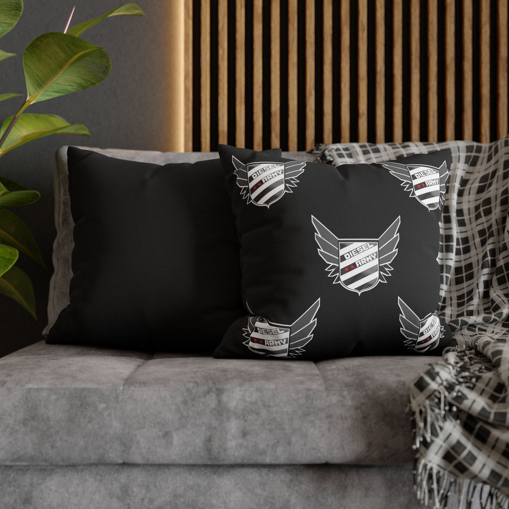 Black Shield Wing Accent Pillowcase — 'Genuine' Crest Pattern Decorative Throw Pillow