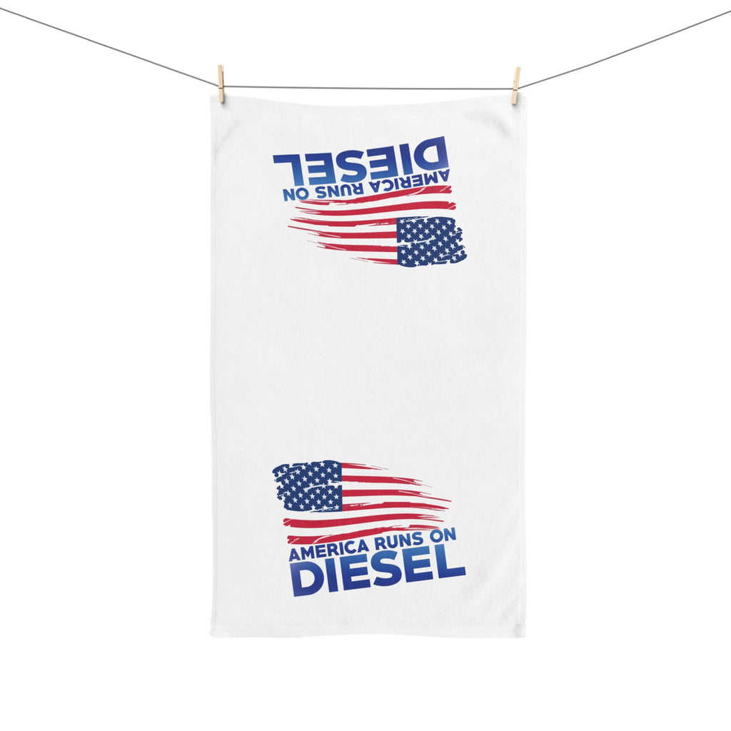 America Runs on Diesel Hand Towel - Patriotic Truck & USA Flag Kitchen Towel