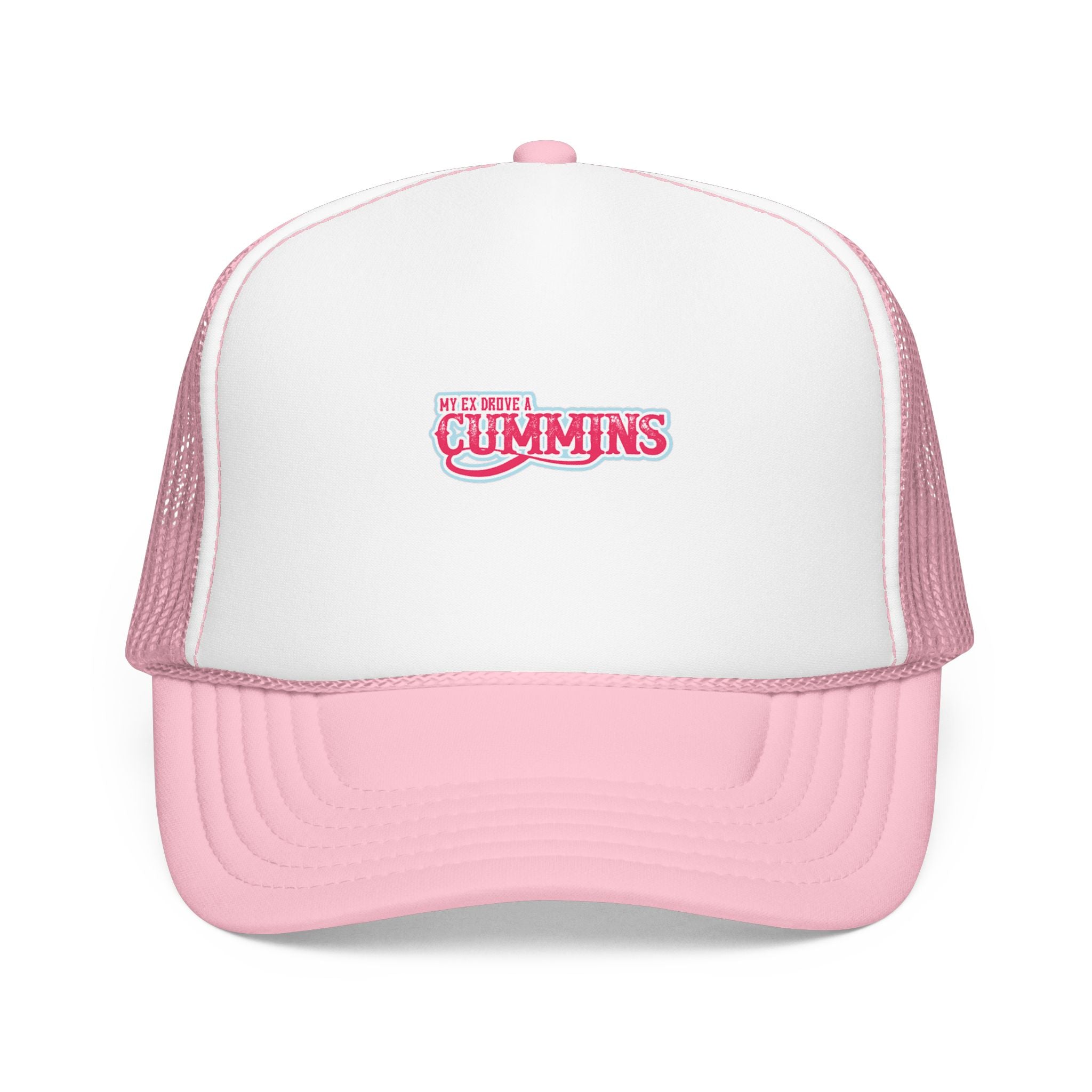 Pink Foam Trucker Hat with 'Cummins' Graphic — Retro Mesh Baseball Cap