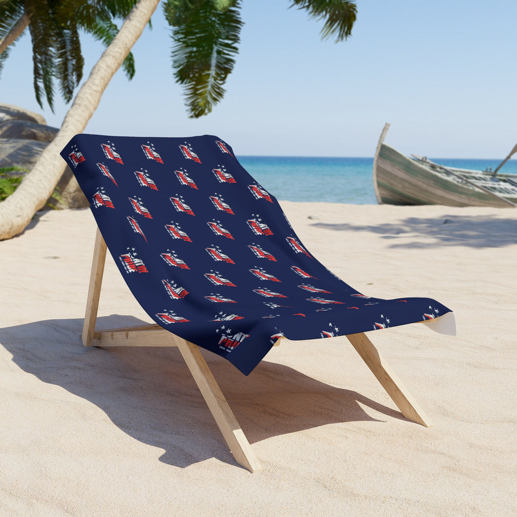 Navy Patriotic Flag Beach Towel — American Stars & Stripes Repeat Design