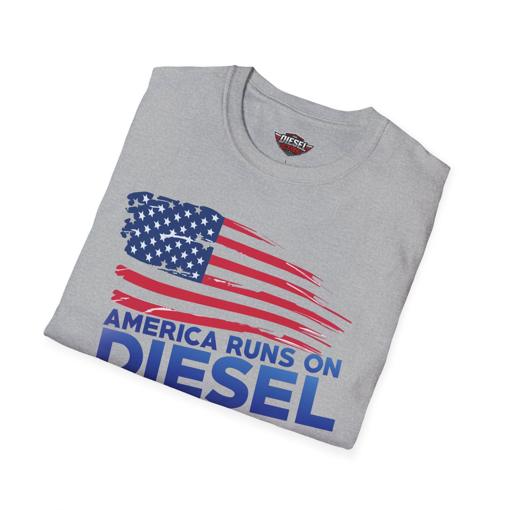 America Runs on Diesel T-Shirt — Patriotic Truck & Diesel Enthusiast Tee