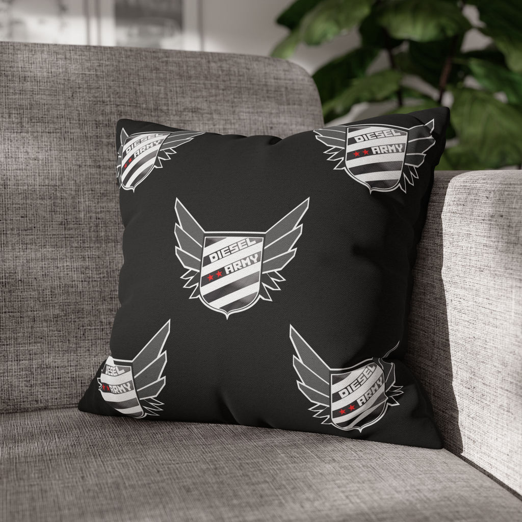 Black Shield Wing Accent Pillowcase — 'Genuine' Crest Pattern Decorative Throw Pillow